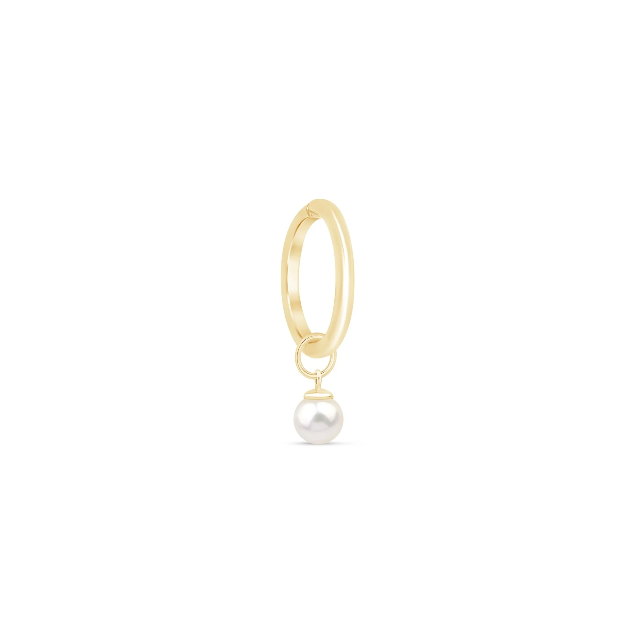 Yellow Gold Pearl Charm Hoop