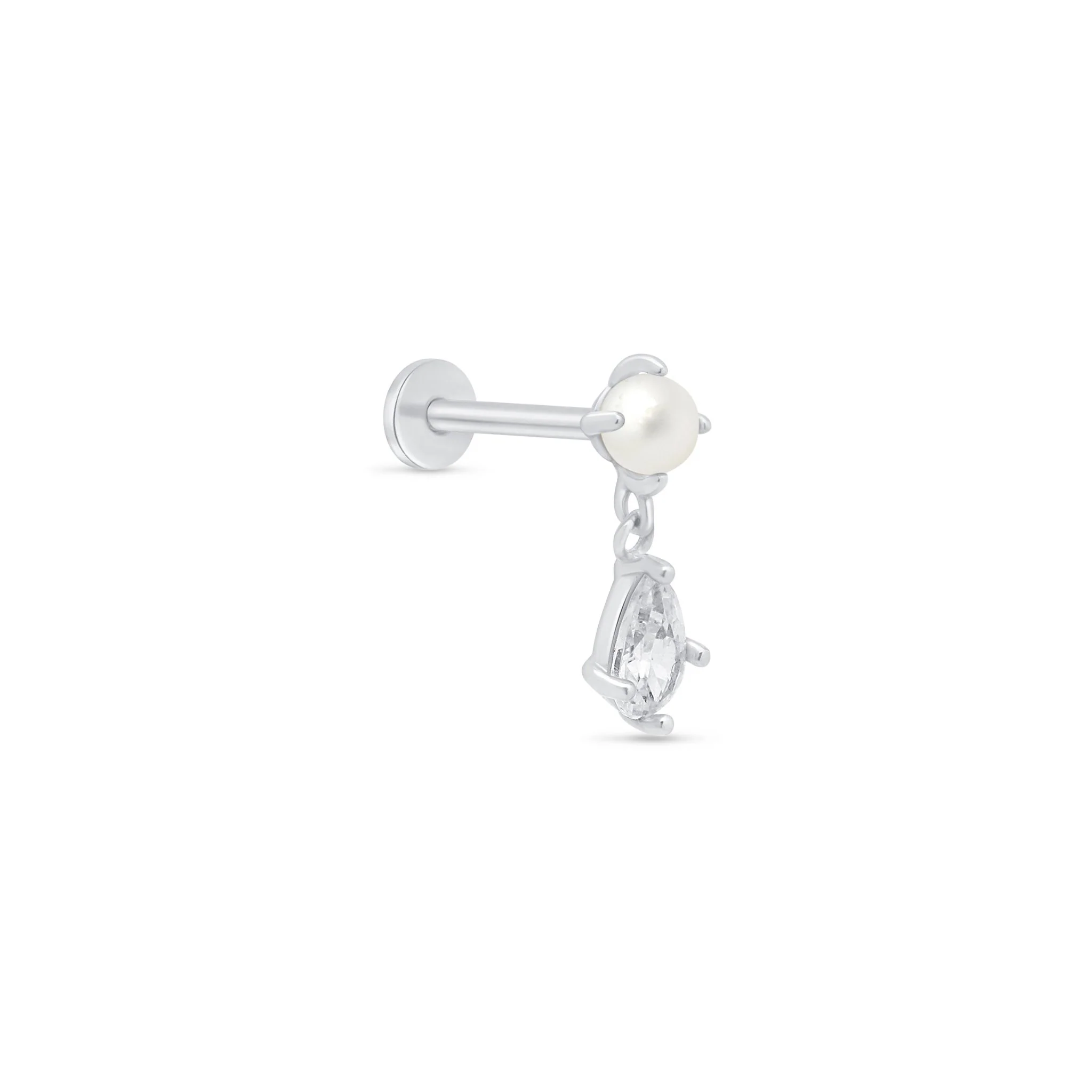 White Gold Pearl & Marquise Drop Flat Back Earring