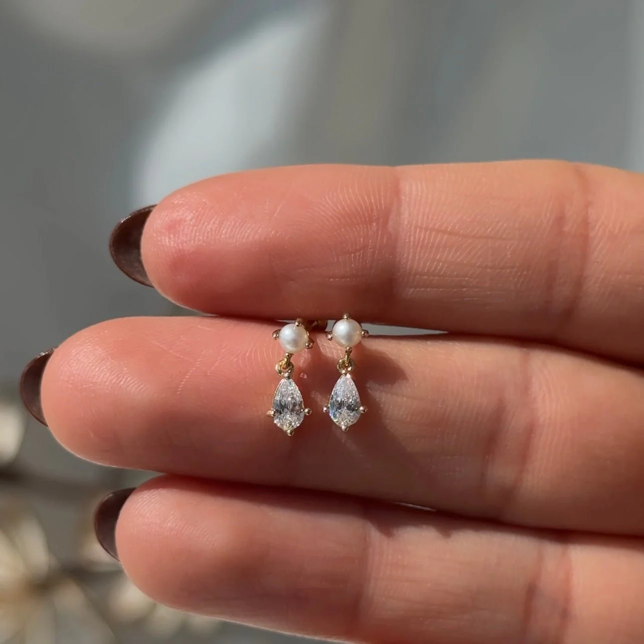 Yellow Gold Pearl & Marquise Drop Flat Back Earring - Image 2