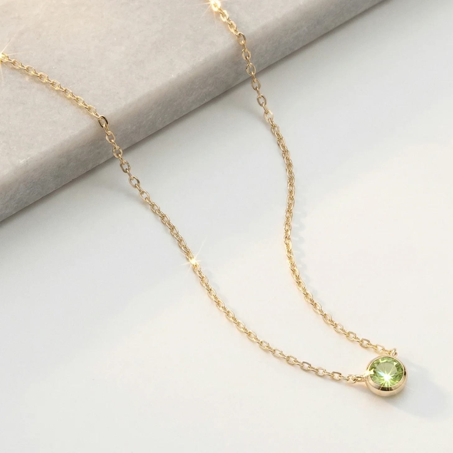 Yellow Gold Peridot Bezel Station Necklace - Image 2