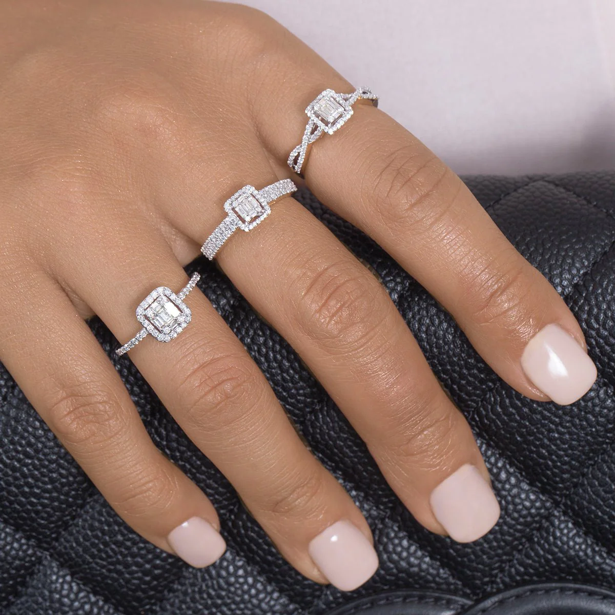 Petite Diamond Baguette Halo Eternity Ring in Solid 18k Yellow Gold - Image 2