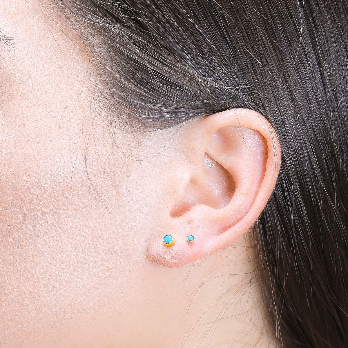Yellow Gold Petite Turquoise Bezel Stud - Image 2