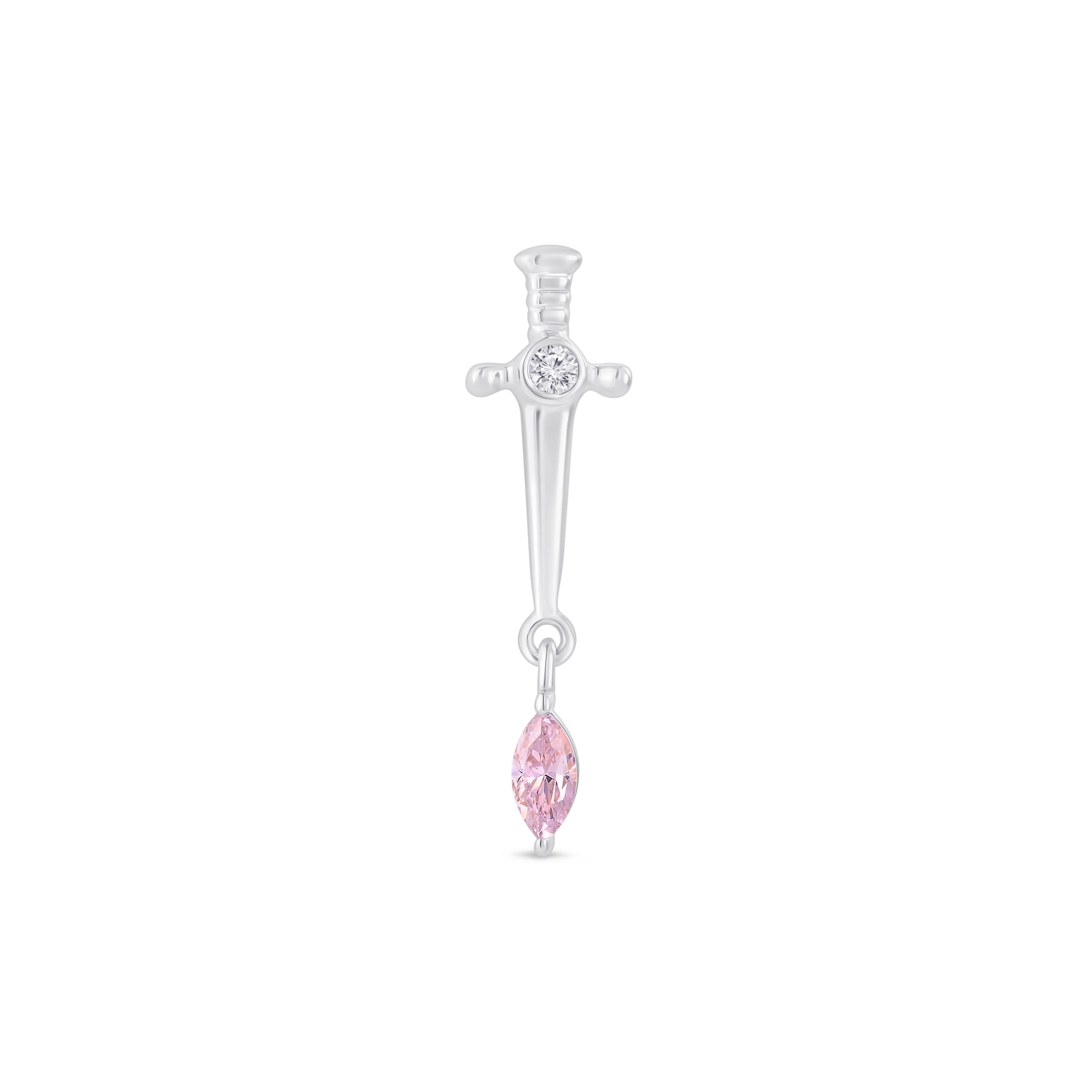 White Gold Pink Marquise Dagger Flat Back Earring
