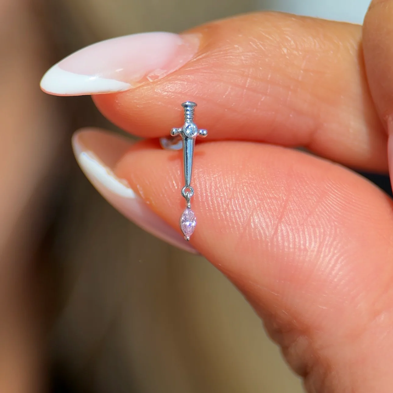 White Gold Pink Marquise Dagger Flat Back Earring - Image 2