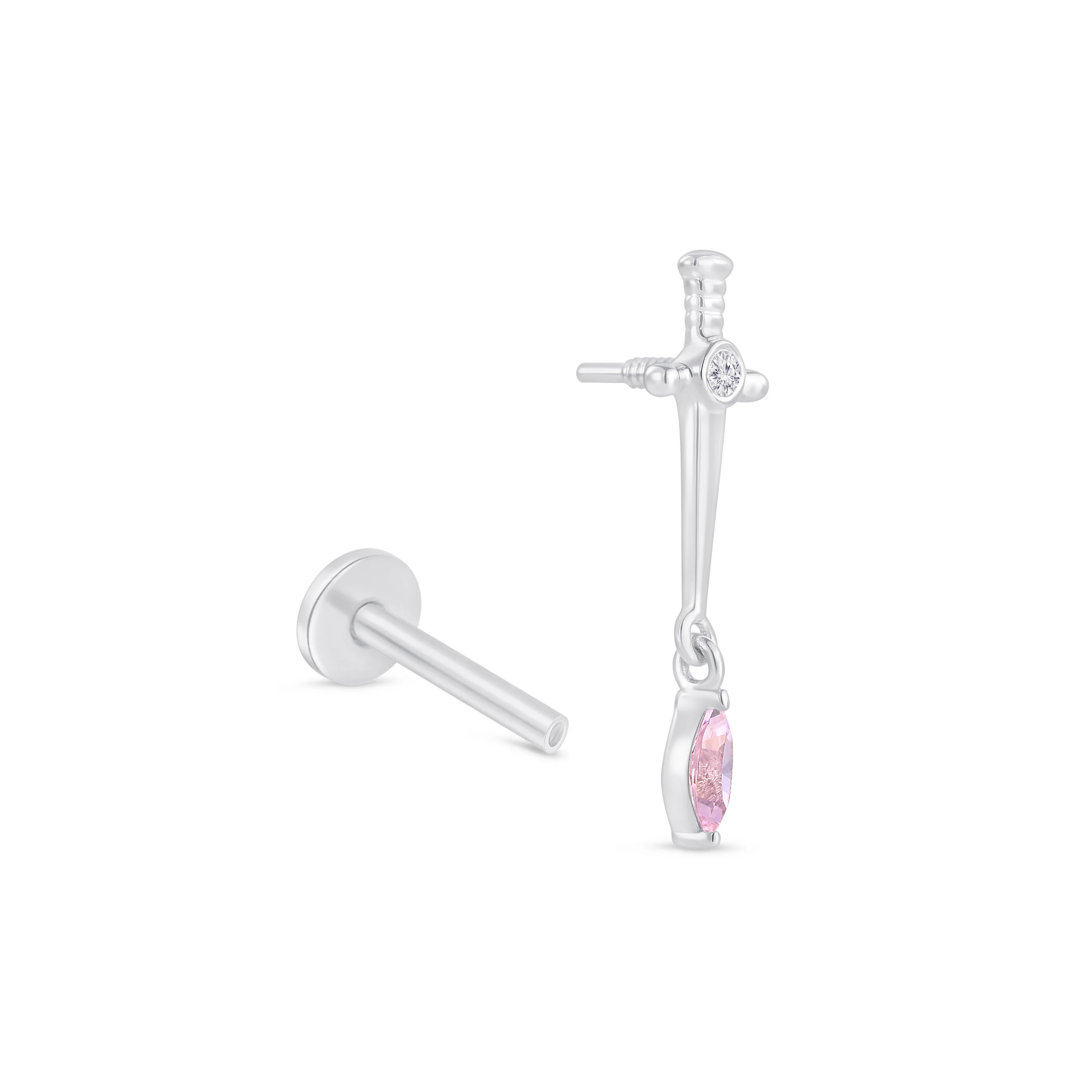 White Gold Pink Marquise Dagger Flat Back Earring - Image 8