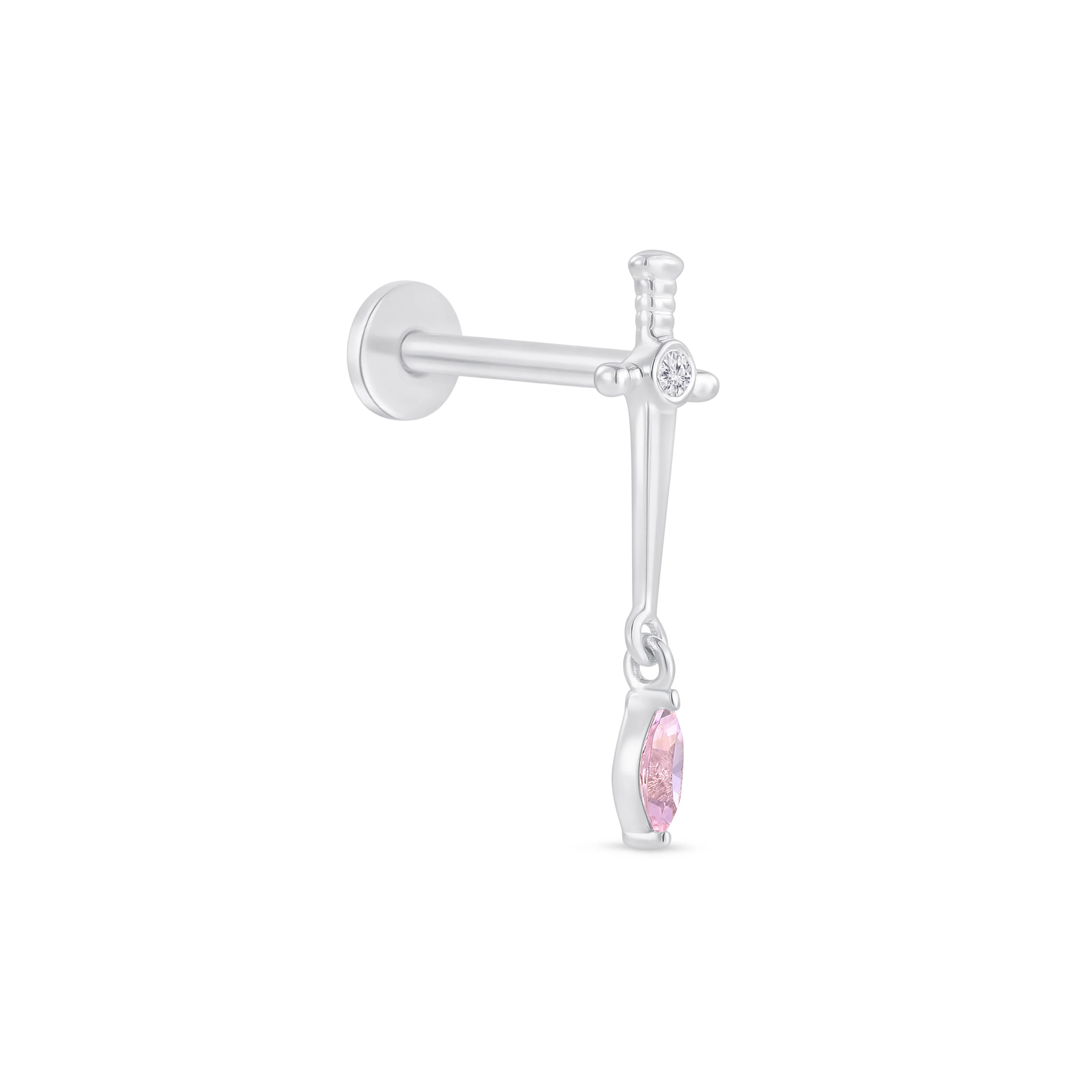 White Gold Pink Marquise Dagger Flat Back Earring - Image 9