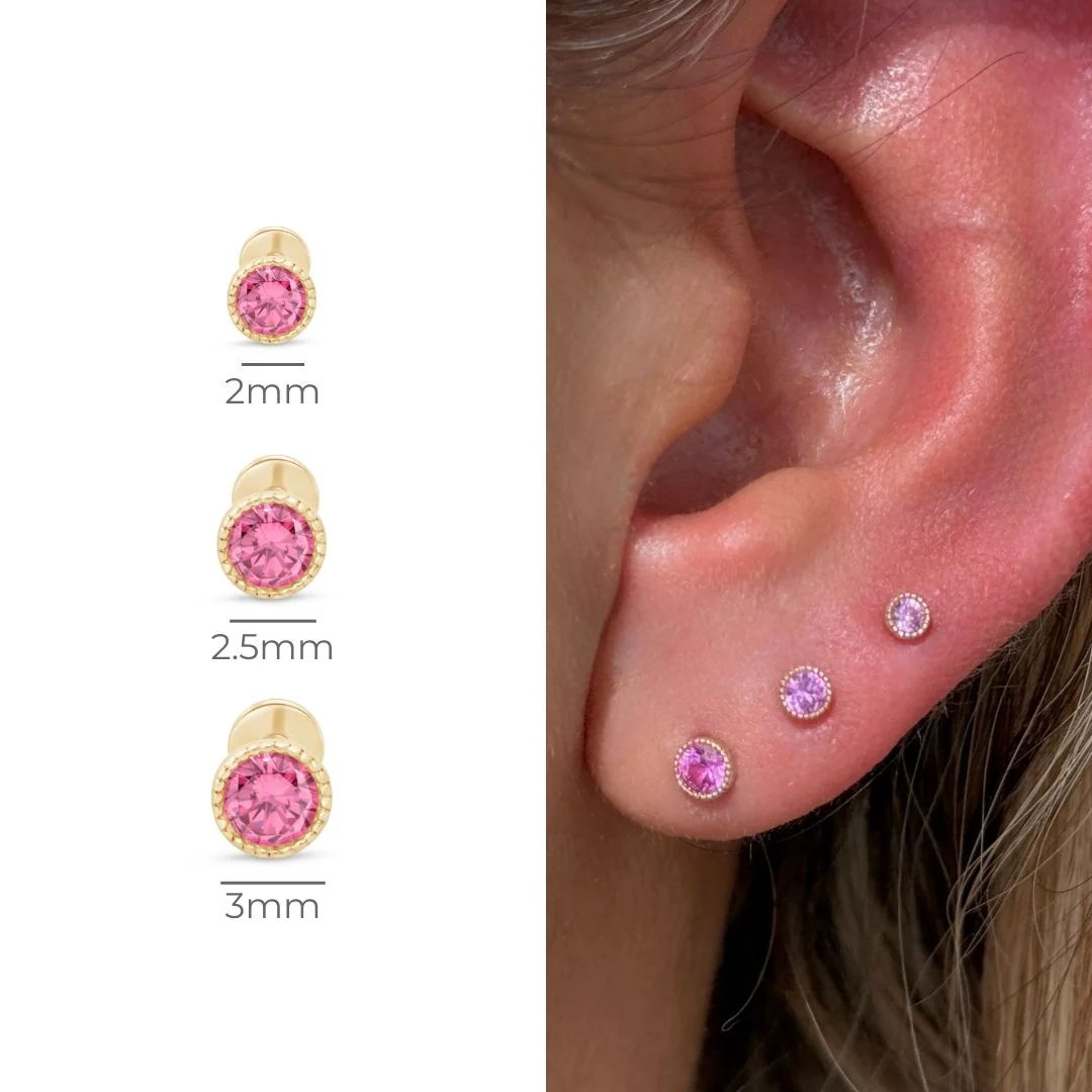 Yellow Gold Tourmaline Milgrain Flat Back Earring - Image 5