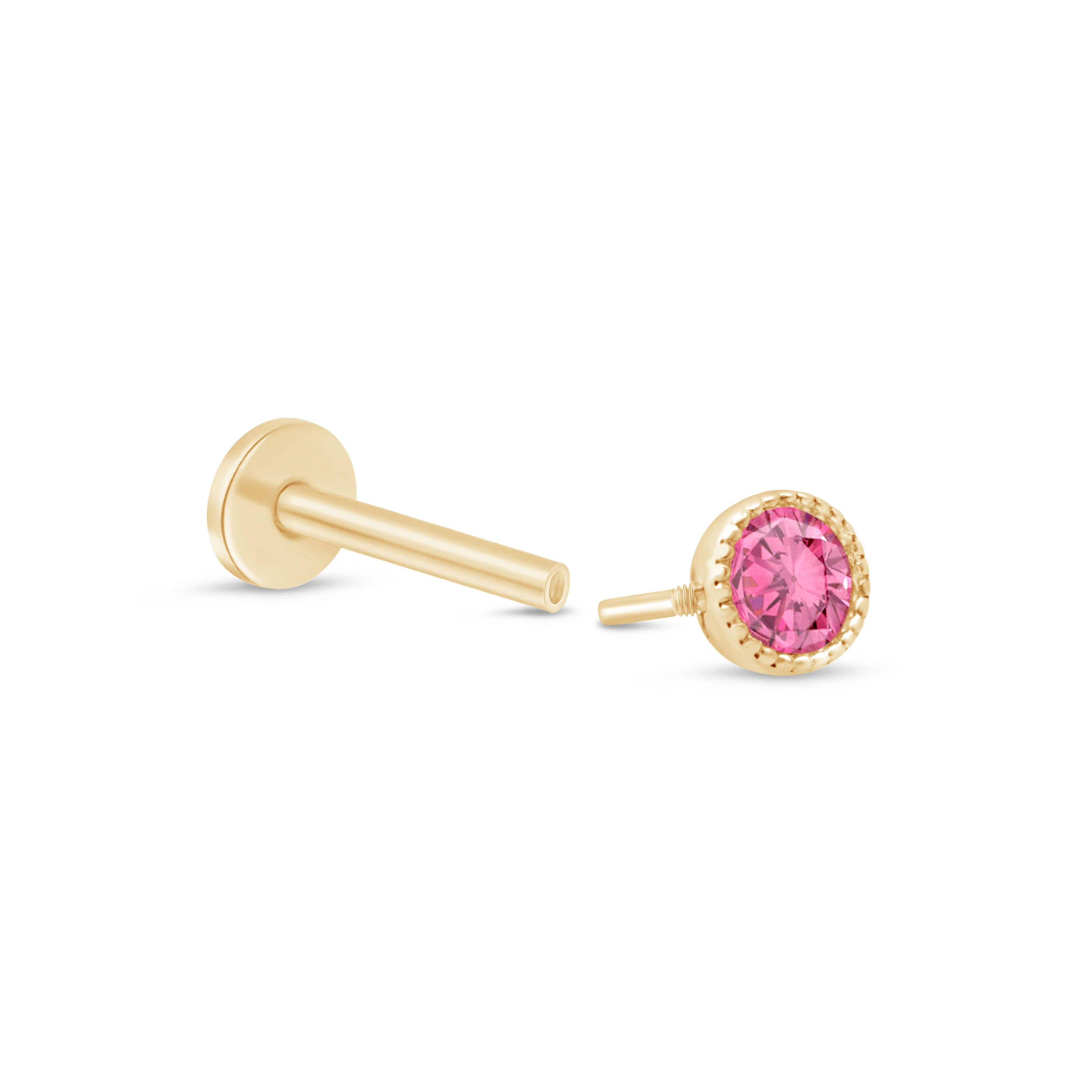 Yellow Gold Tourmaline Milgrain Flat Back Earring - Image 6