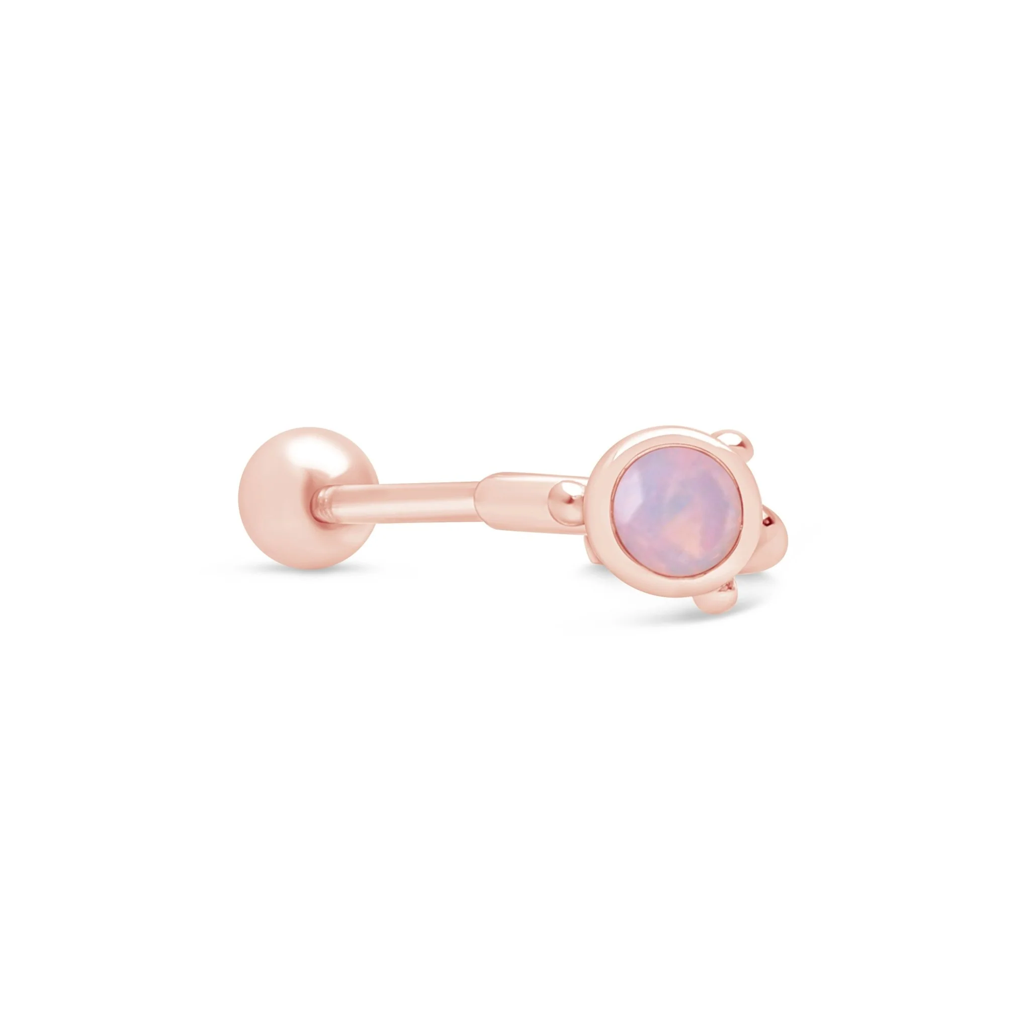 Rose Gold Pink Opal Huggie Hoop - Image 12