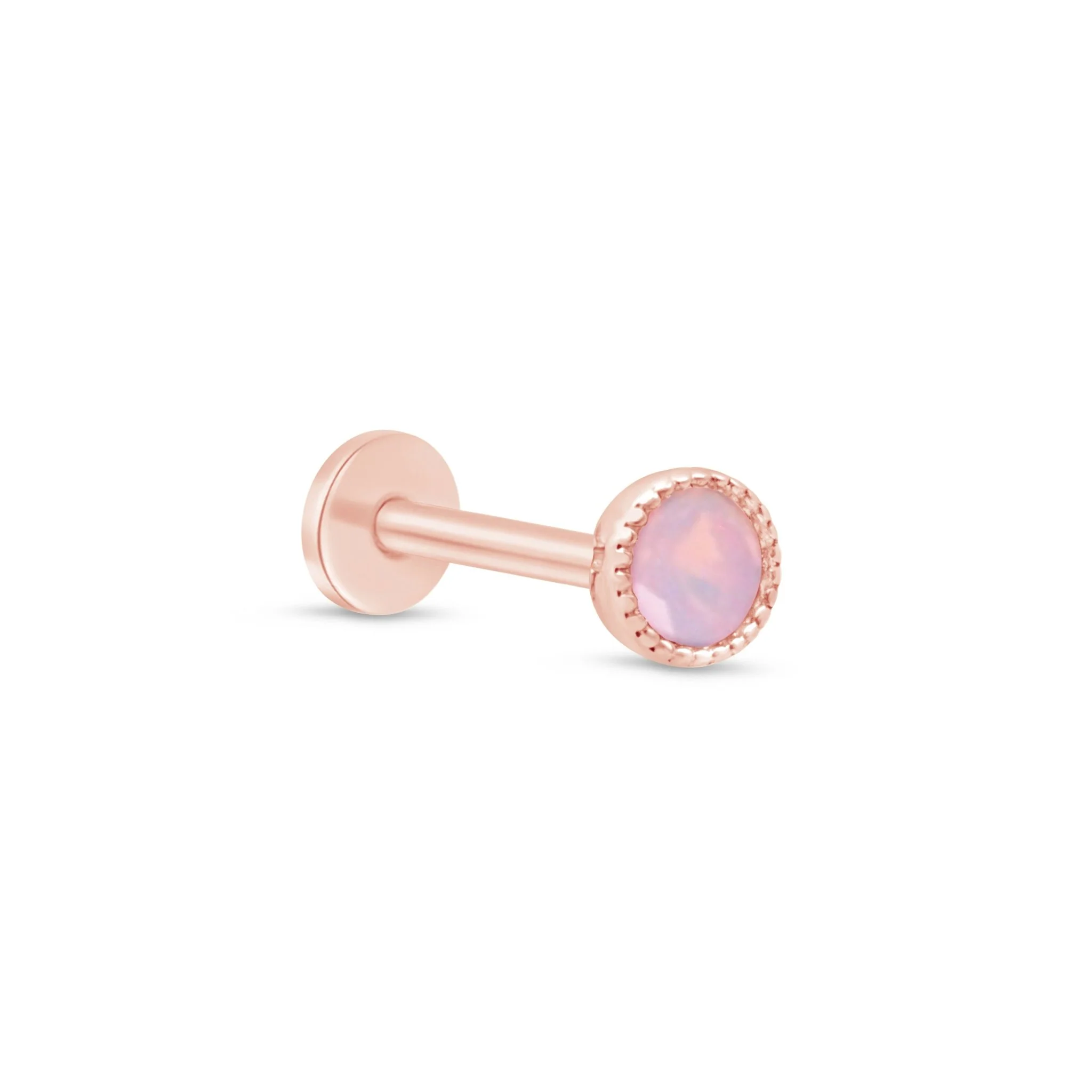 Rose Gold Pink Opal Milgrain Set Flat Back Earring