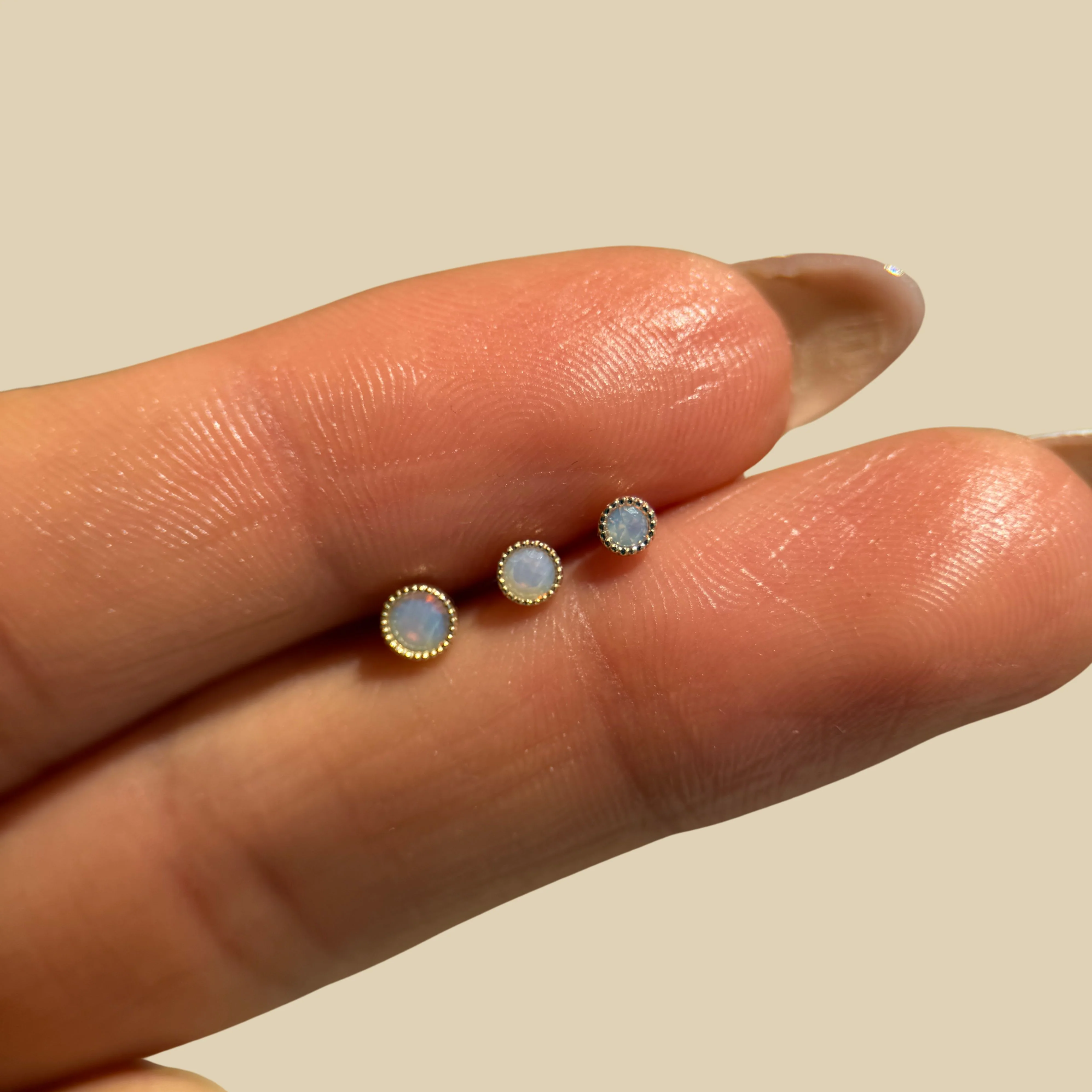 Rose Gold Pink Opal Milgrain Set Flat Back Earring - Image 3