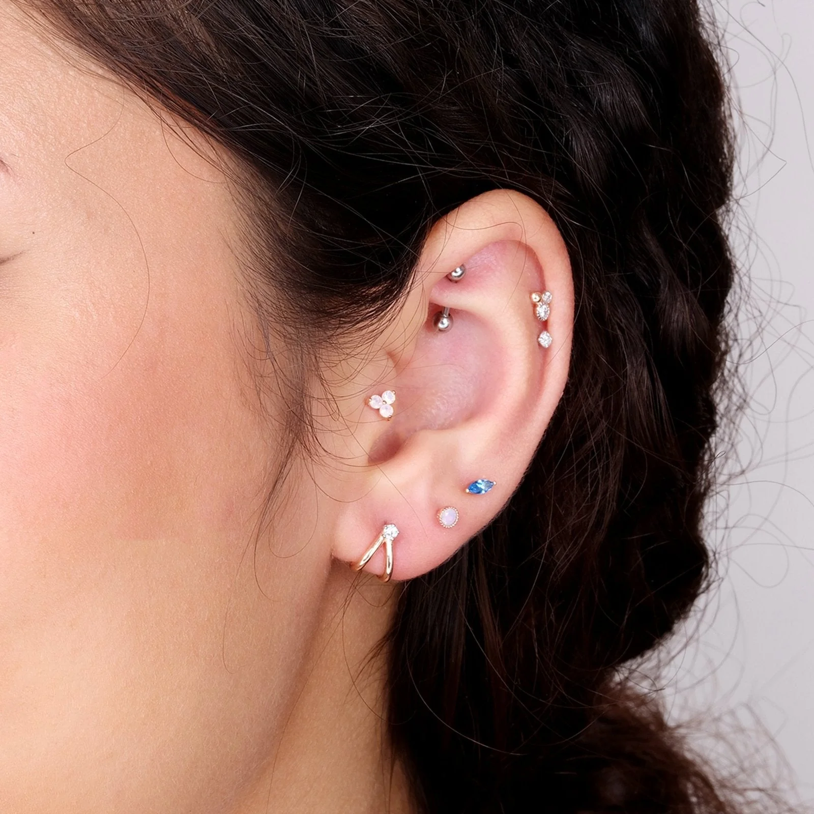 Rose Gold Pink Opal Milgrain Set Flat Back Earring - Image 5