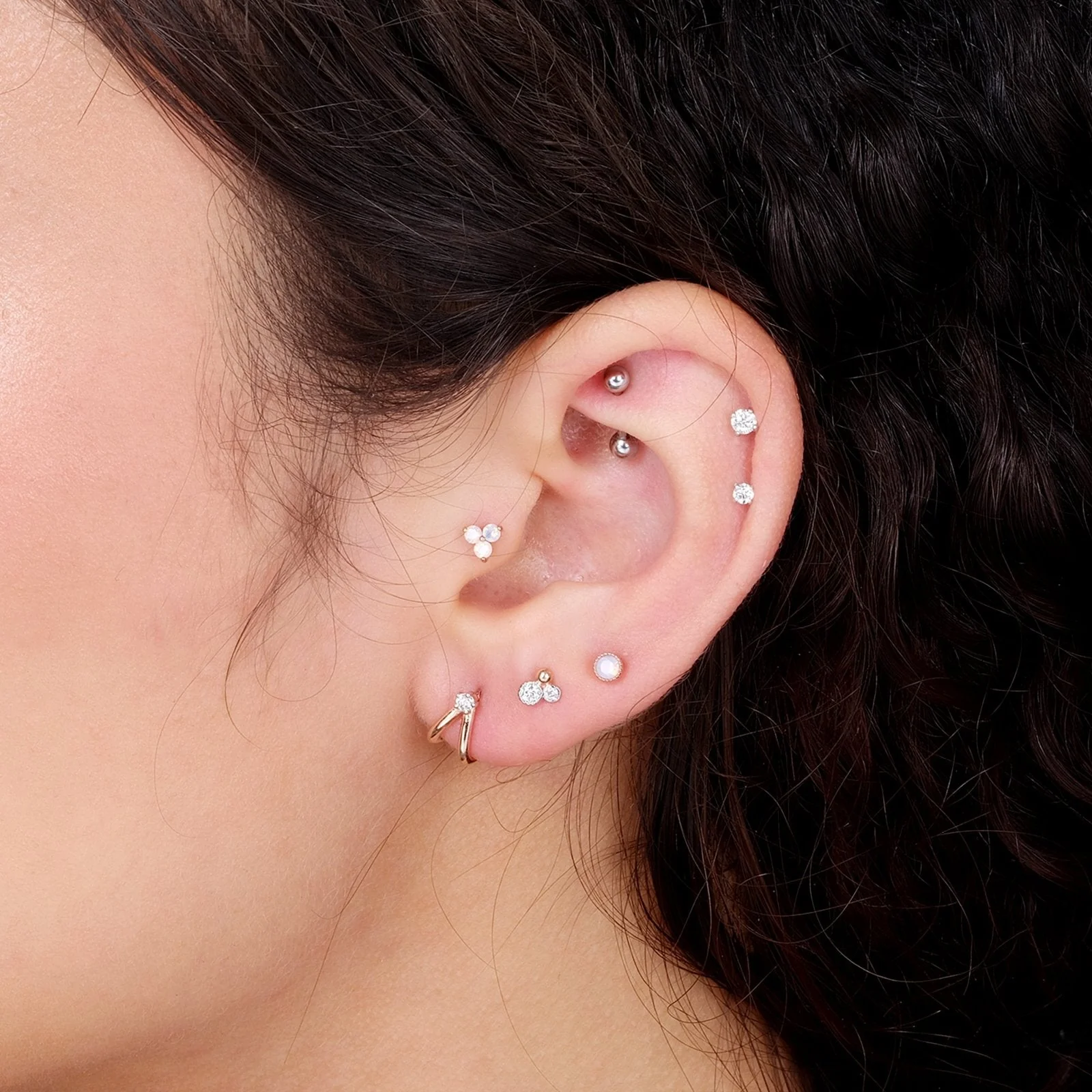 Rose Gold Pink Opal Milgrain Set Flat Back Earring - Image 7