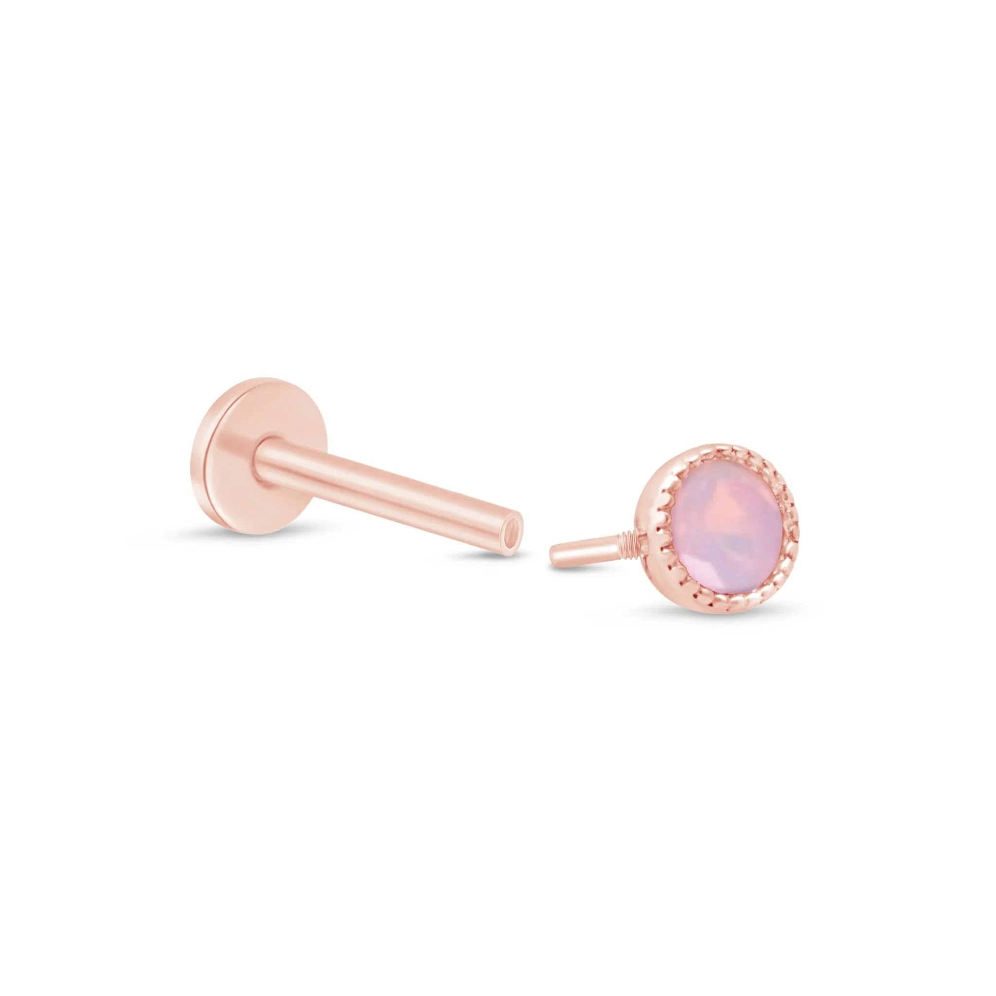 Rose Gold Pink Opal Milgrain Set Flat Back Earring - Image 9