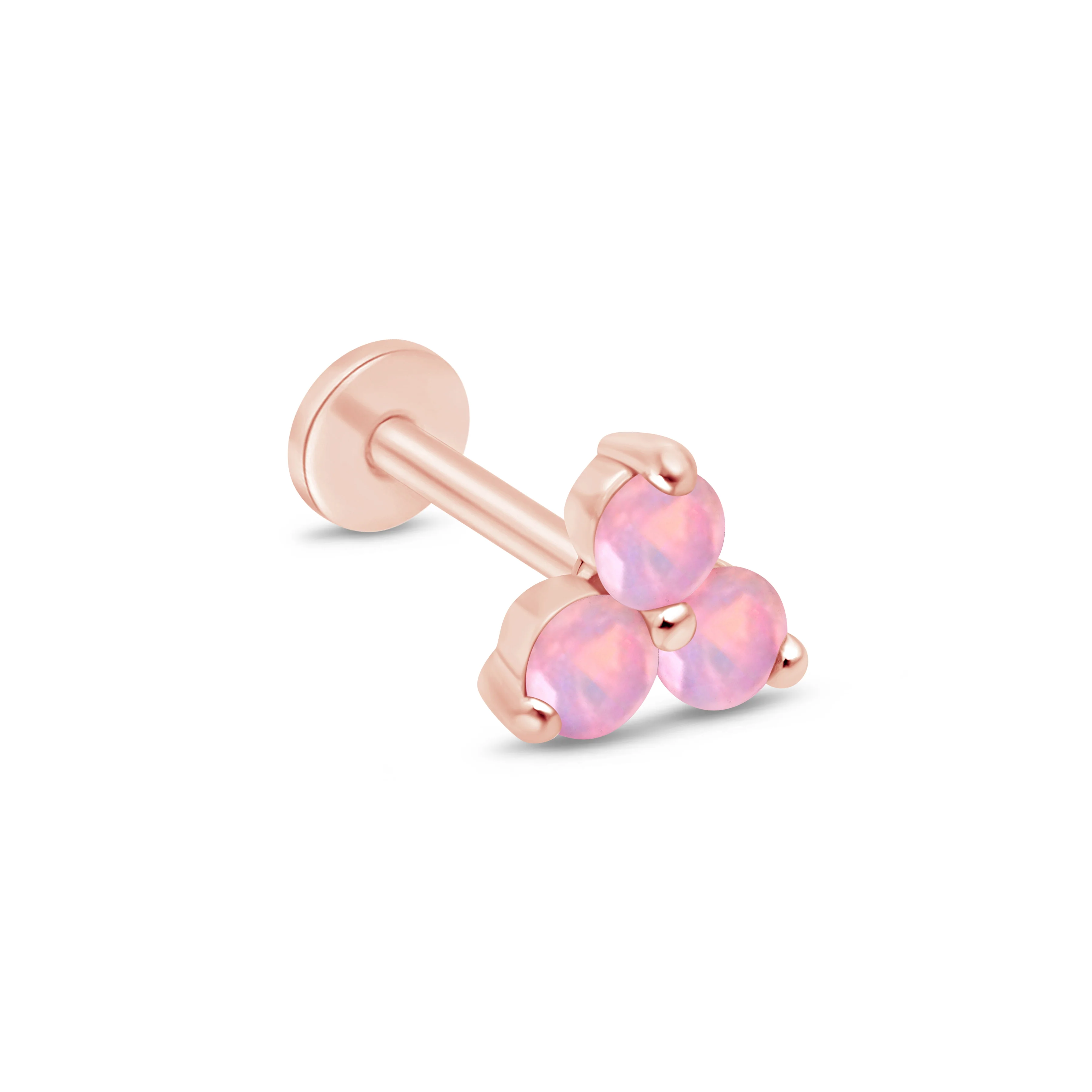 Rose Gold Pink Opal Trinity Cluster Flat Back Earring