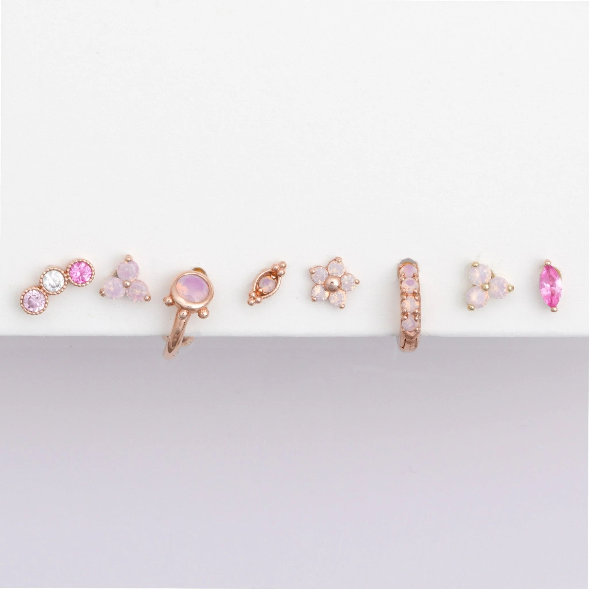 Rose Gold Pink Opal Trinity Cluster Flat Back Earring - Image 4