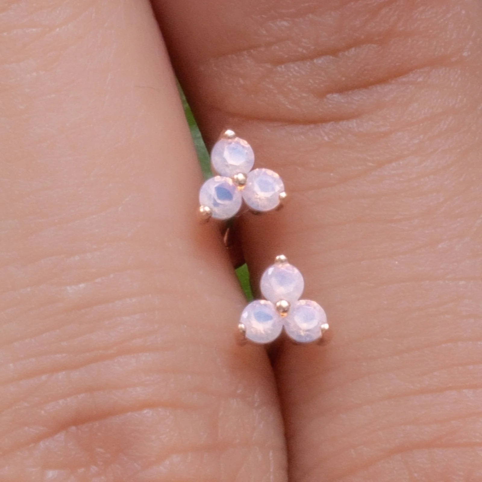 Rose Gold Pink Opal Trinity Cluster Flat Back Earring - Image 6