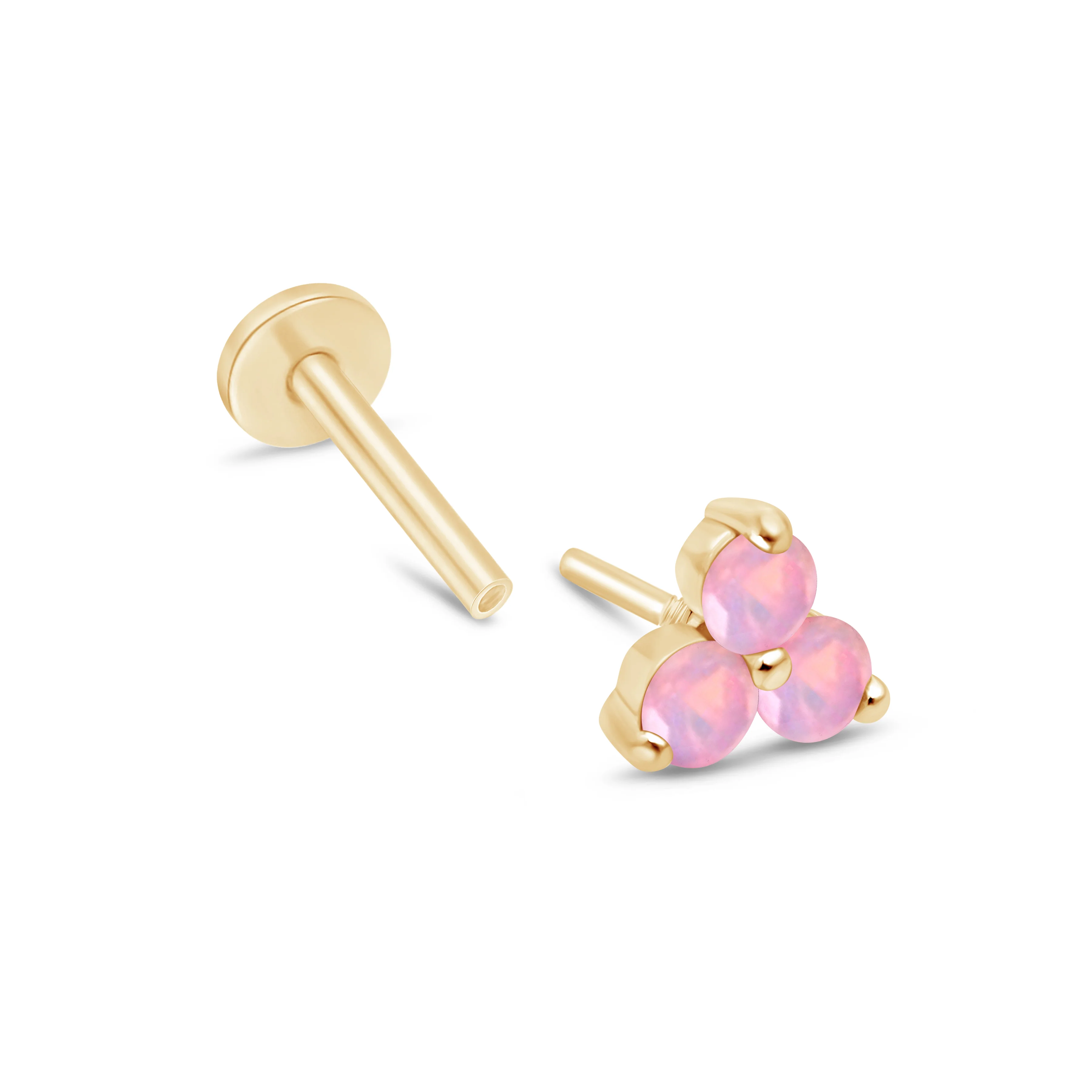 Yellow Gold Pink Opal Trinity Cluster Flat Back Earring - Image 9