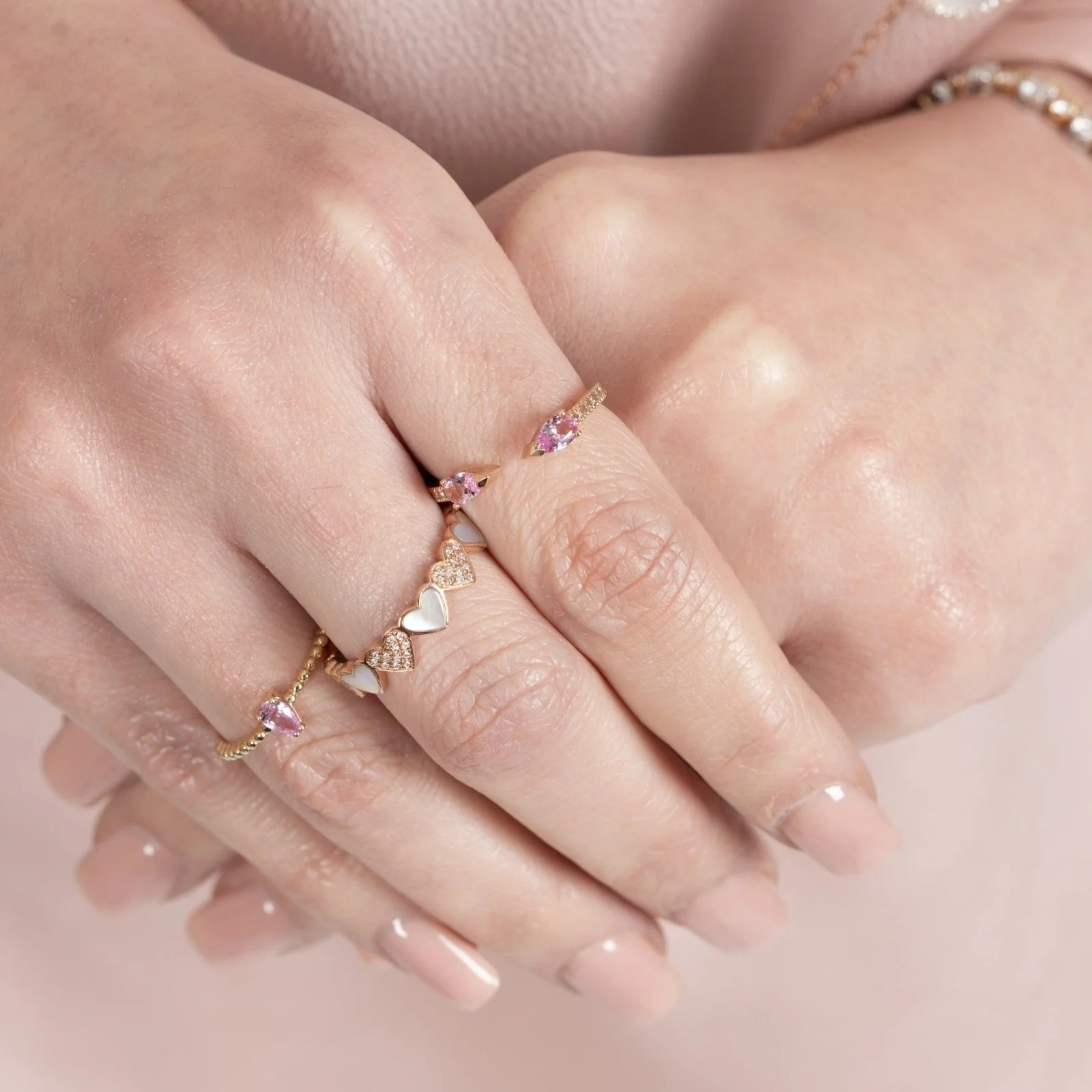 Pink Topaz Pear Open Cuff Ring in Solid 14k Yellow Gold - Image 6