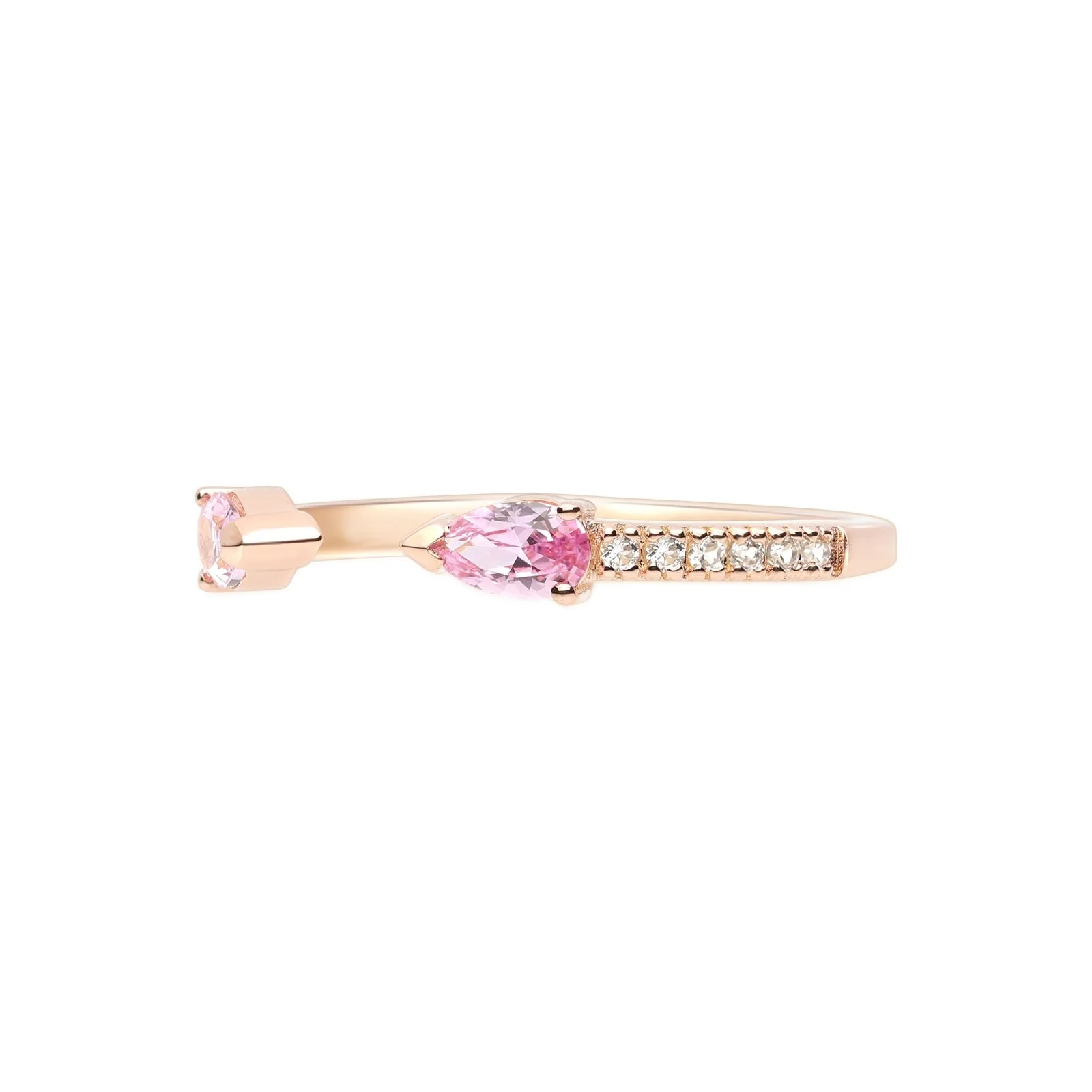 Pink Topaz Pear Open Cuff Ring in Solid 14k Yellow Gold - Image 7