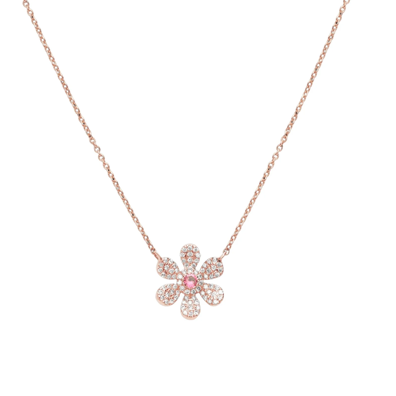 Rose Gold Pink Tourmaline Diamond Pavé Flower Pendant