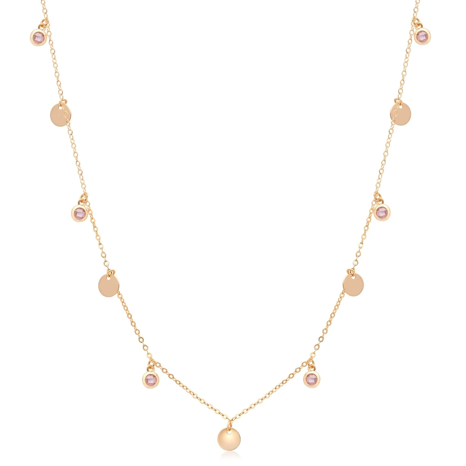 Rose Gold Pink Tourmaline Drop Station Necklace