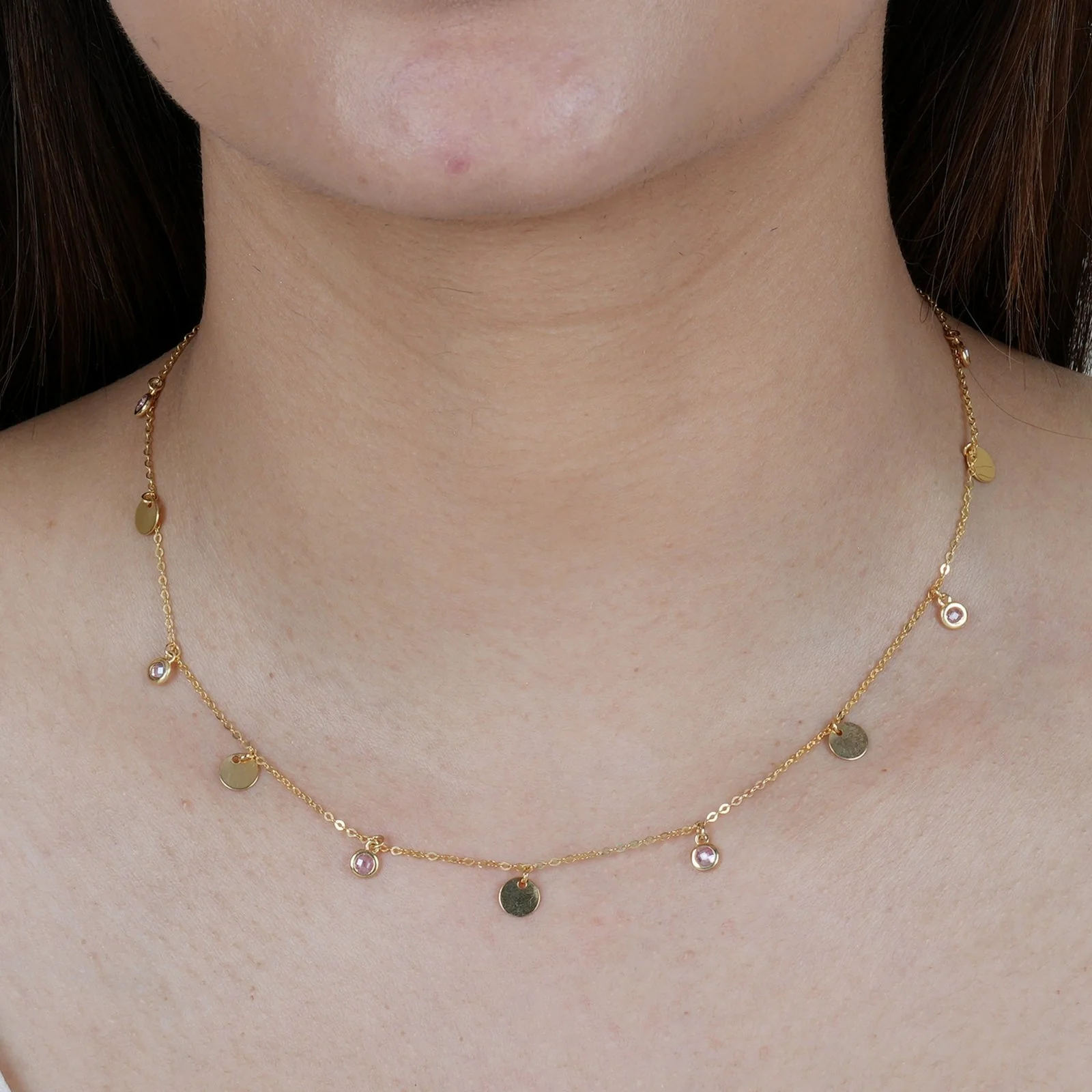 Rose Gold Pink Tourmaline Drop Station Necklace - Image 3