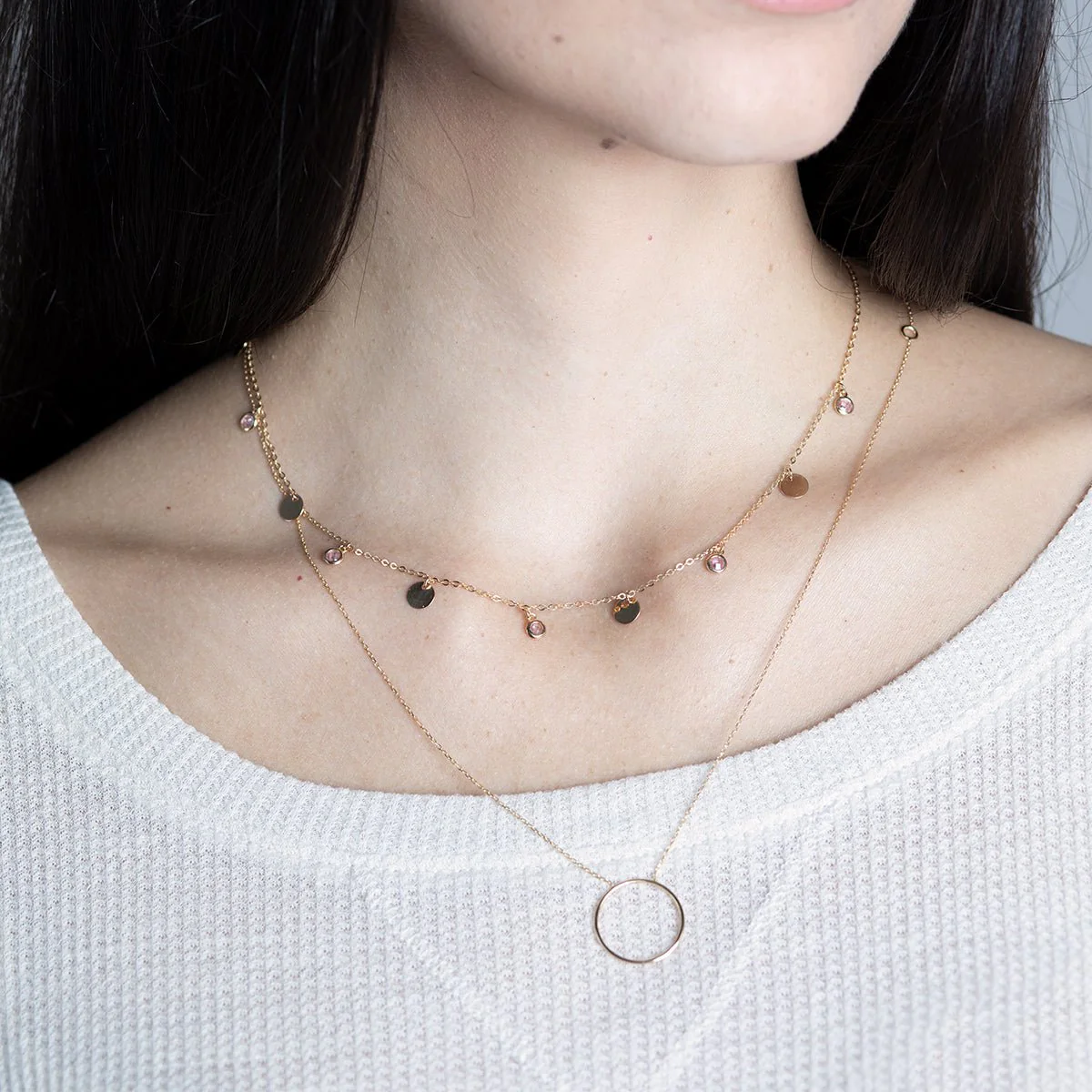 Rose Gold Pink Tourmaline Drop Station Necklace - Image 4