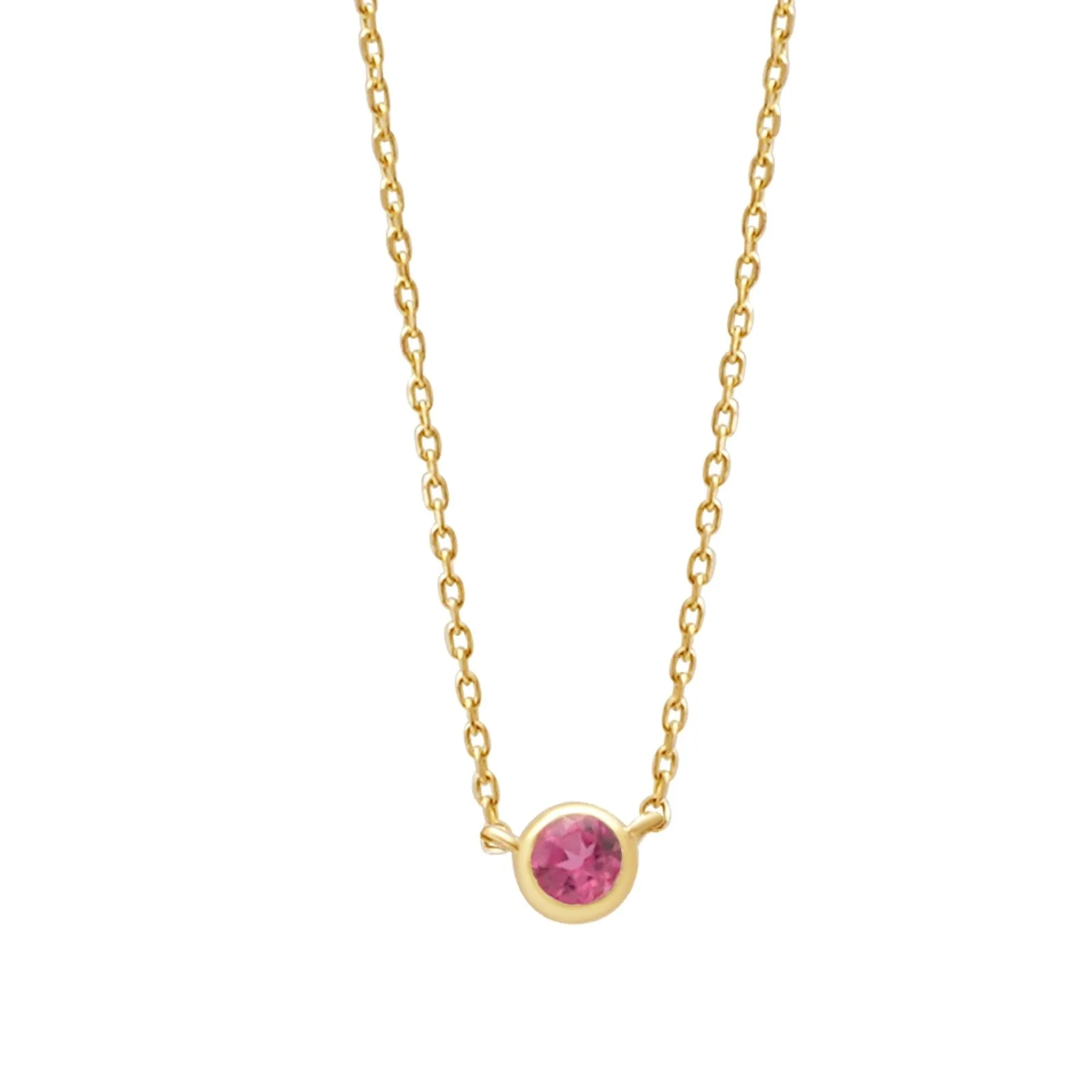 Yellow Gold Pink Tourmaline Bezel Station Necklace