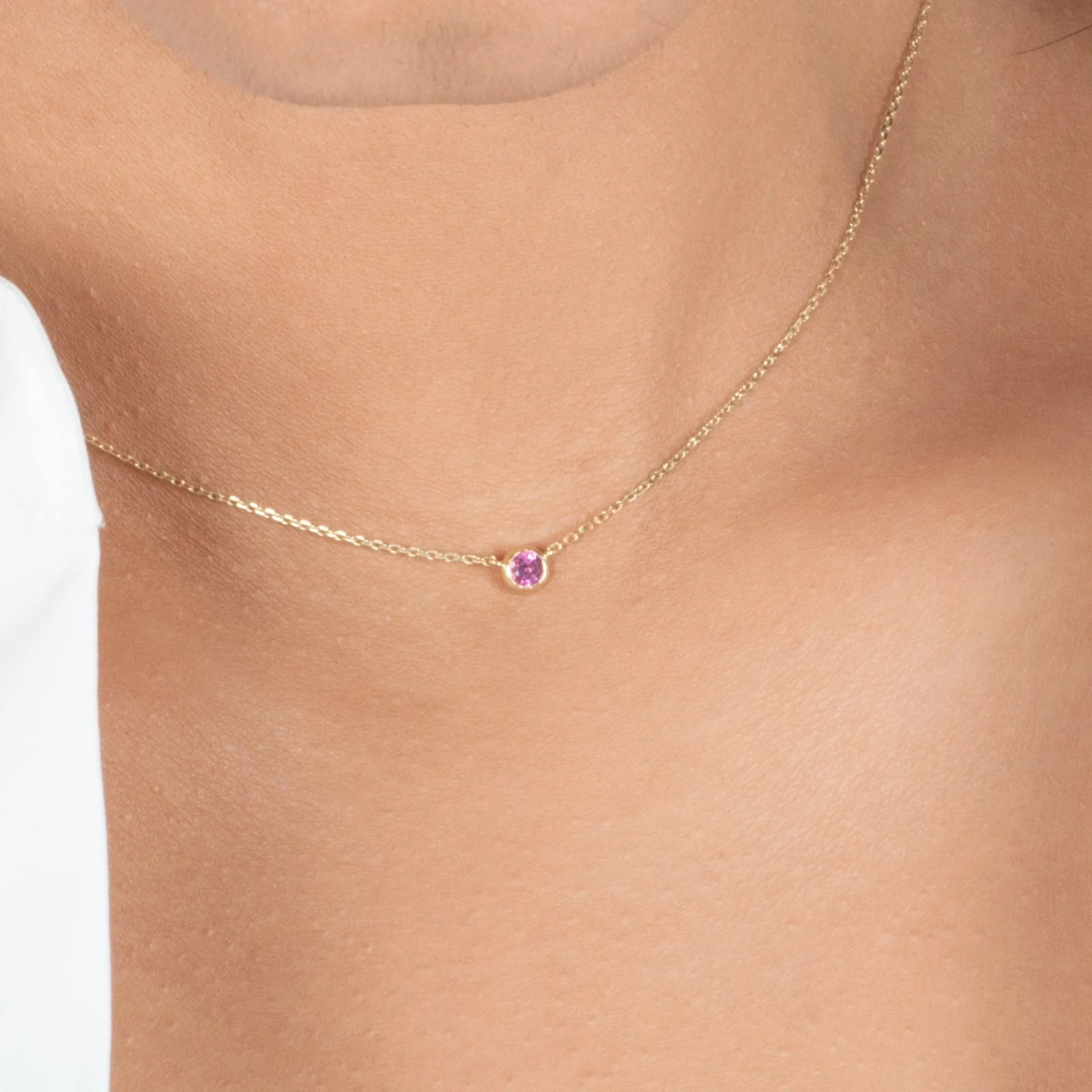 Yellow Gold Pink Tourmaline Bezel Station Necklace - Image 10