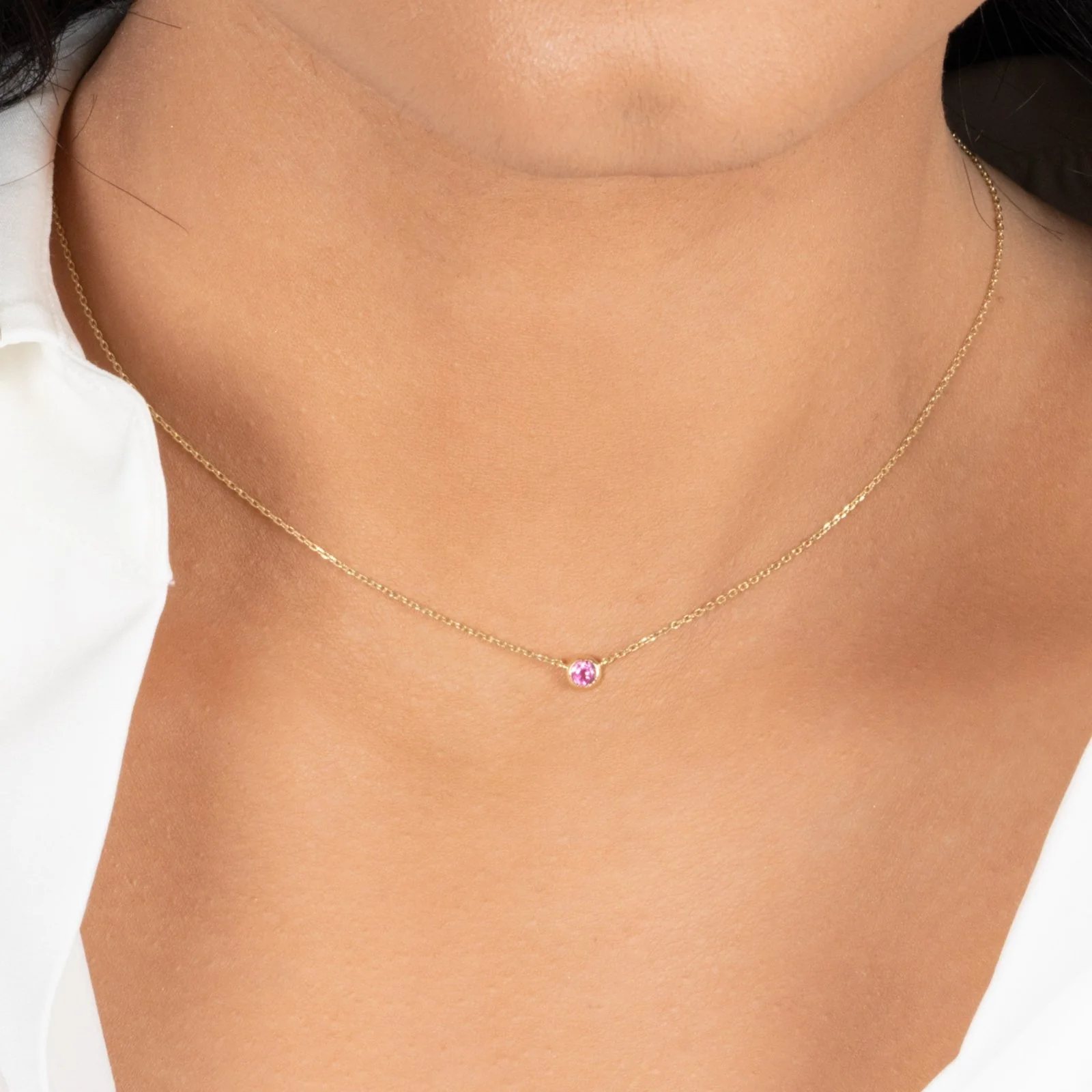 Yellow Gold Pink Tourmaline Bezel Station Necklace - Image 11