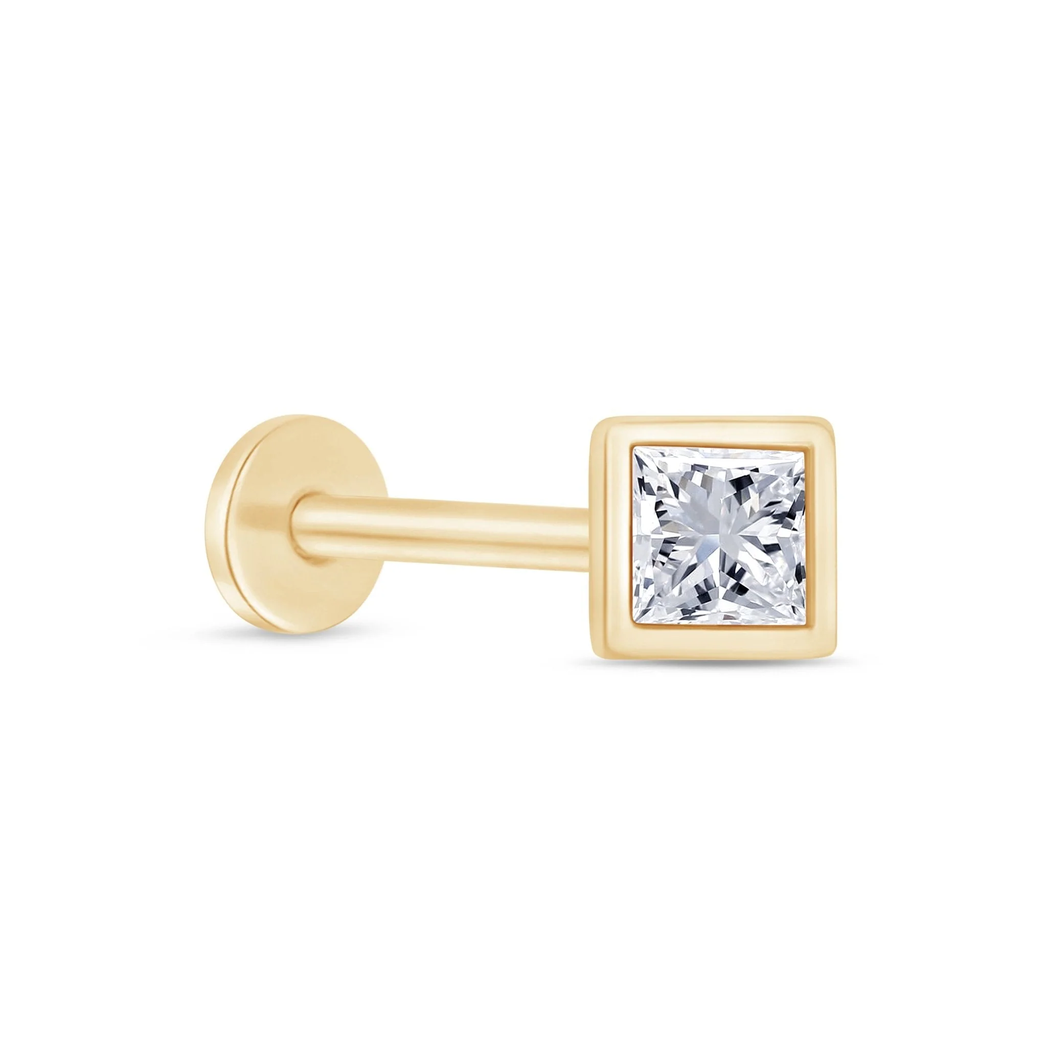 Yellow Gold Princess Cut Bezel Flat Back Earring
