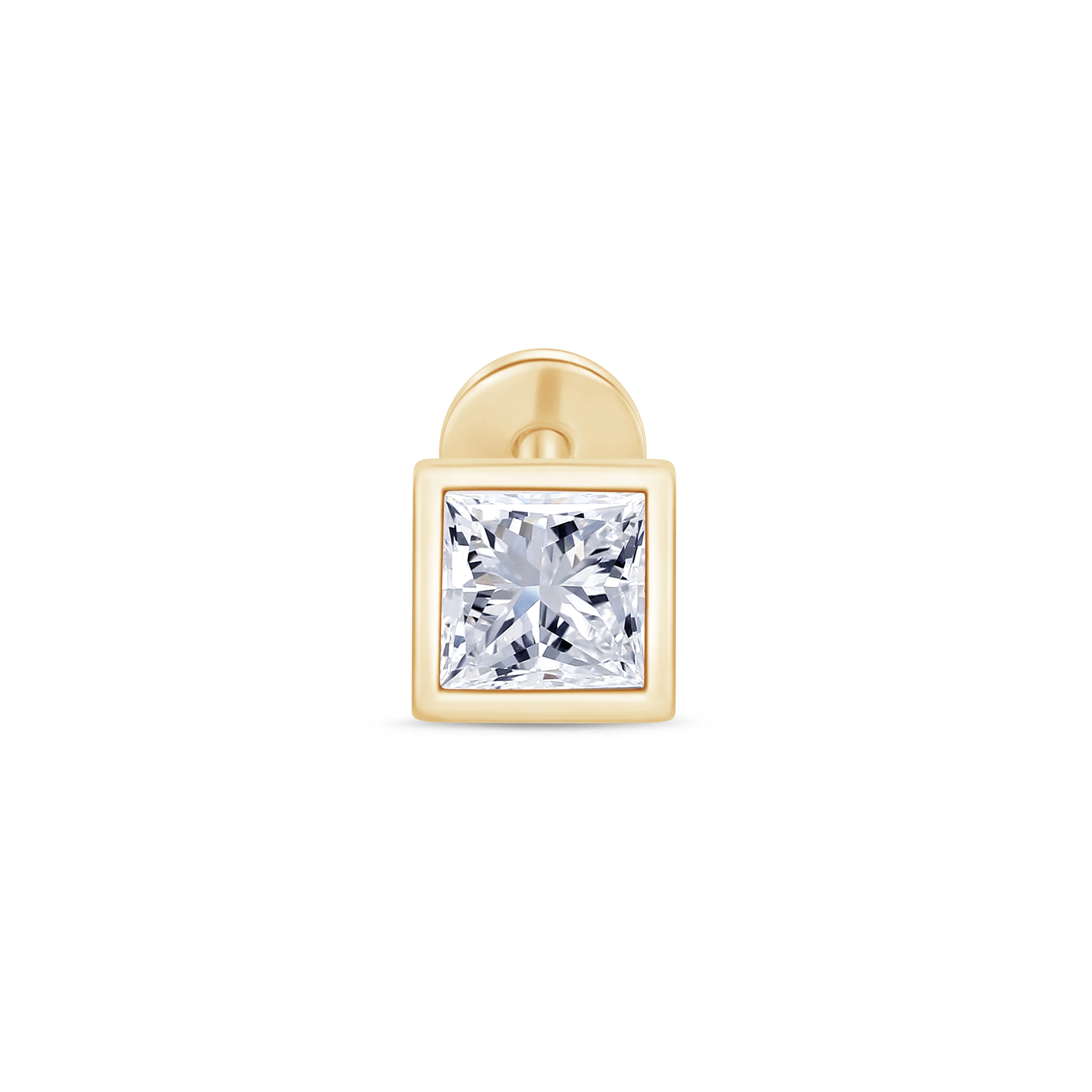 Yellow Gold Princess Cut Bezel Flat Back Earring - Image 7