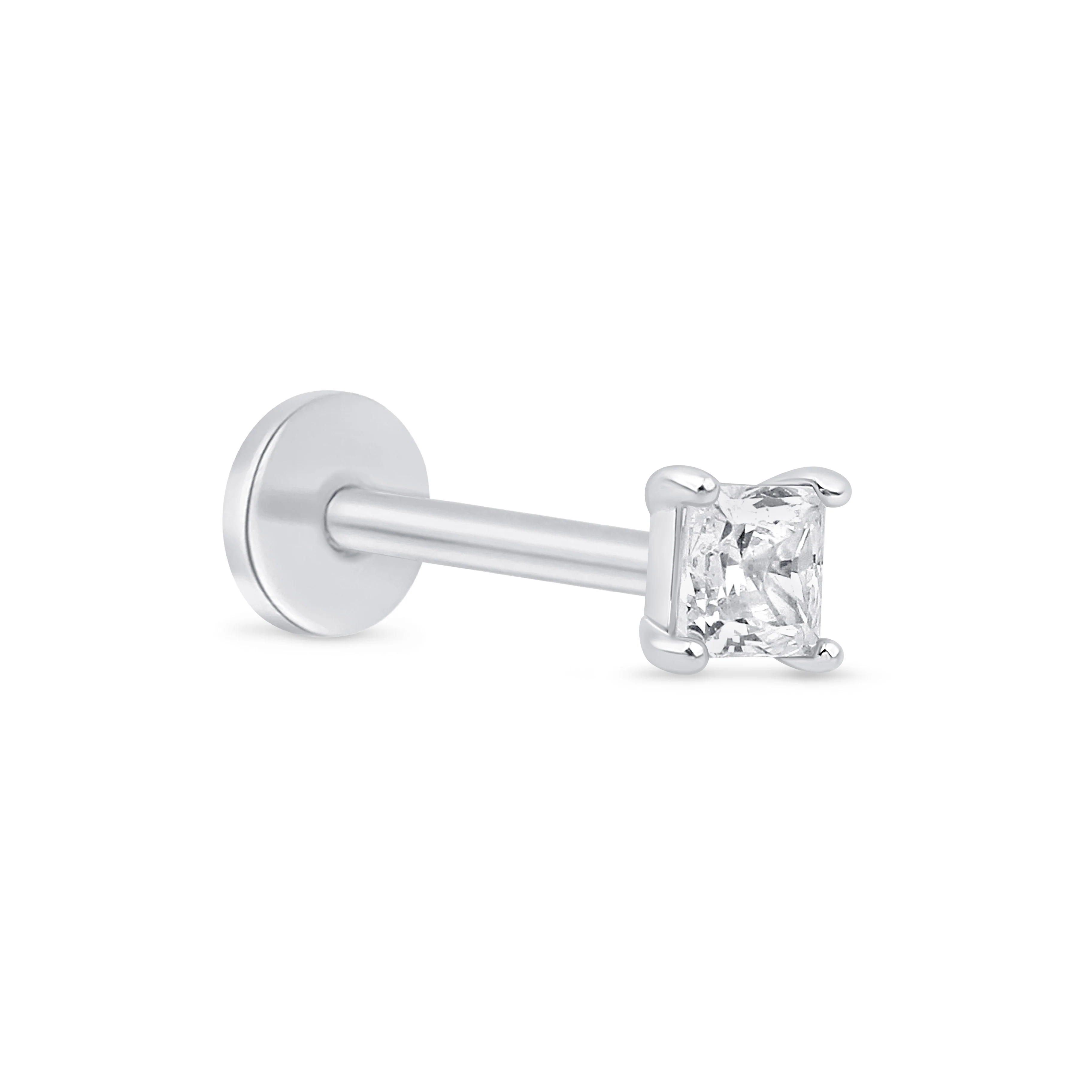 White Gold Princess Cut Diamond Flat Back Earring
