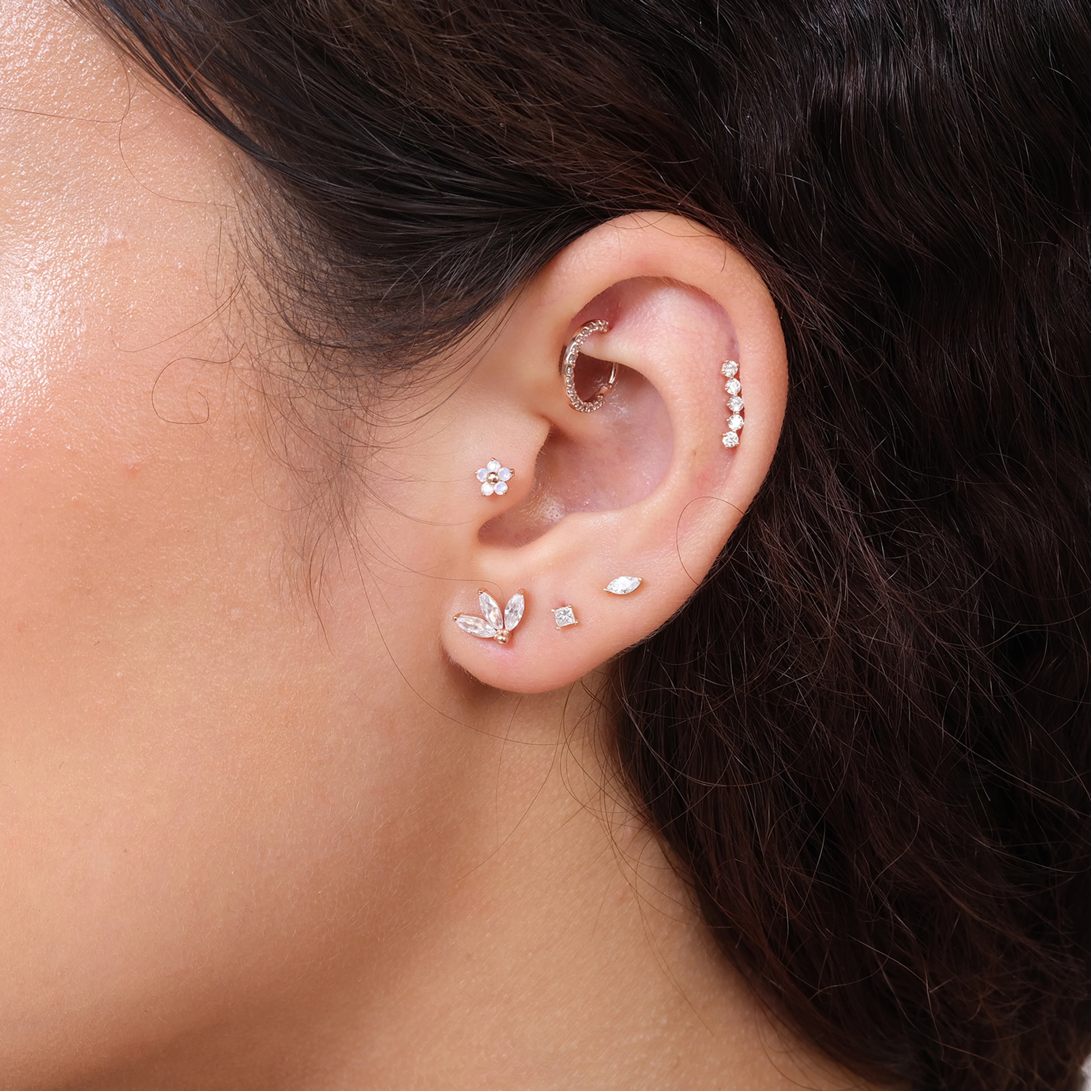 White Gold Princess Cut Diamond Flat Back Earring - Image 5