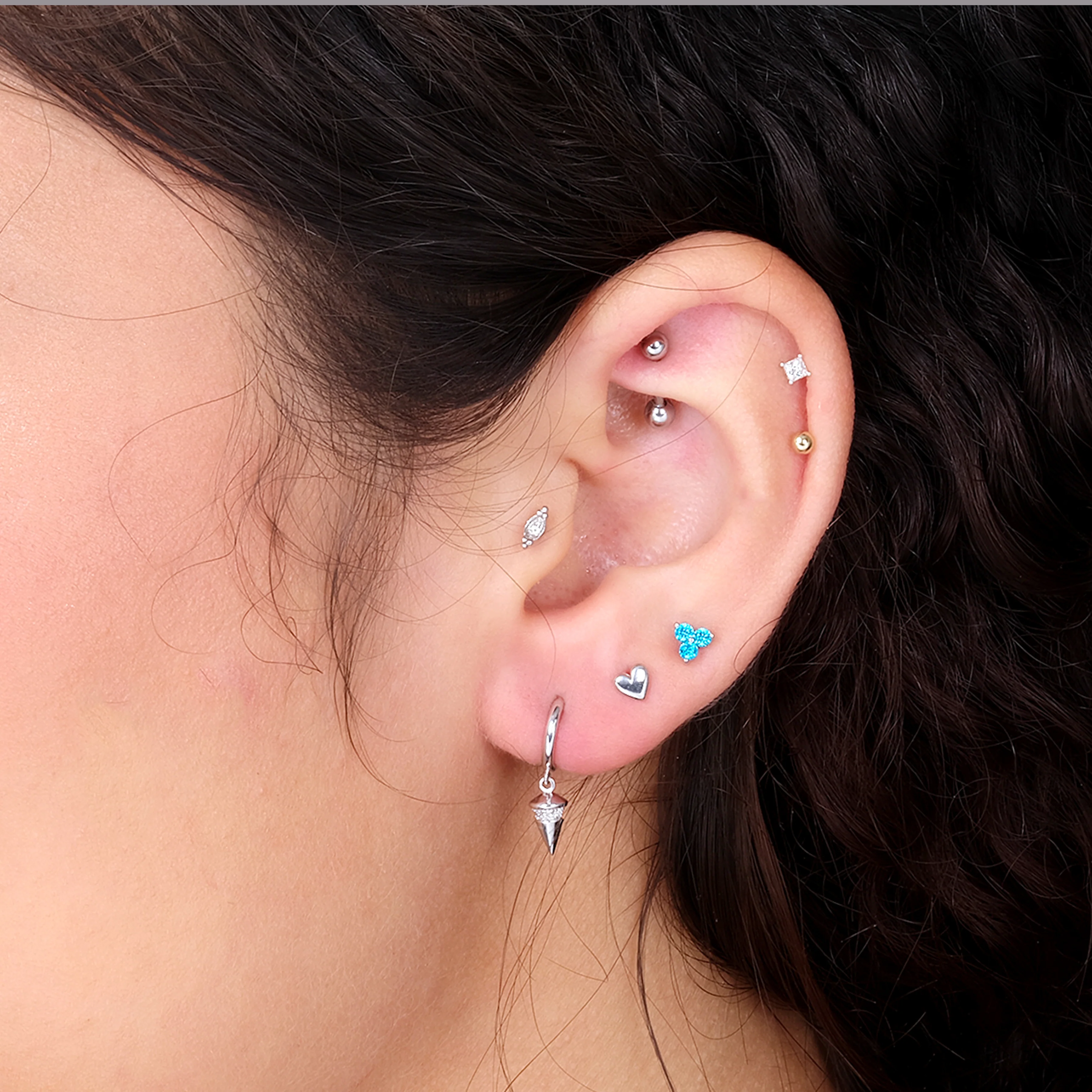White Gold Princess Cut Diamond Flat Back Earring - Image 6