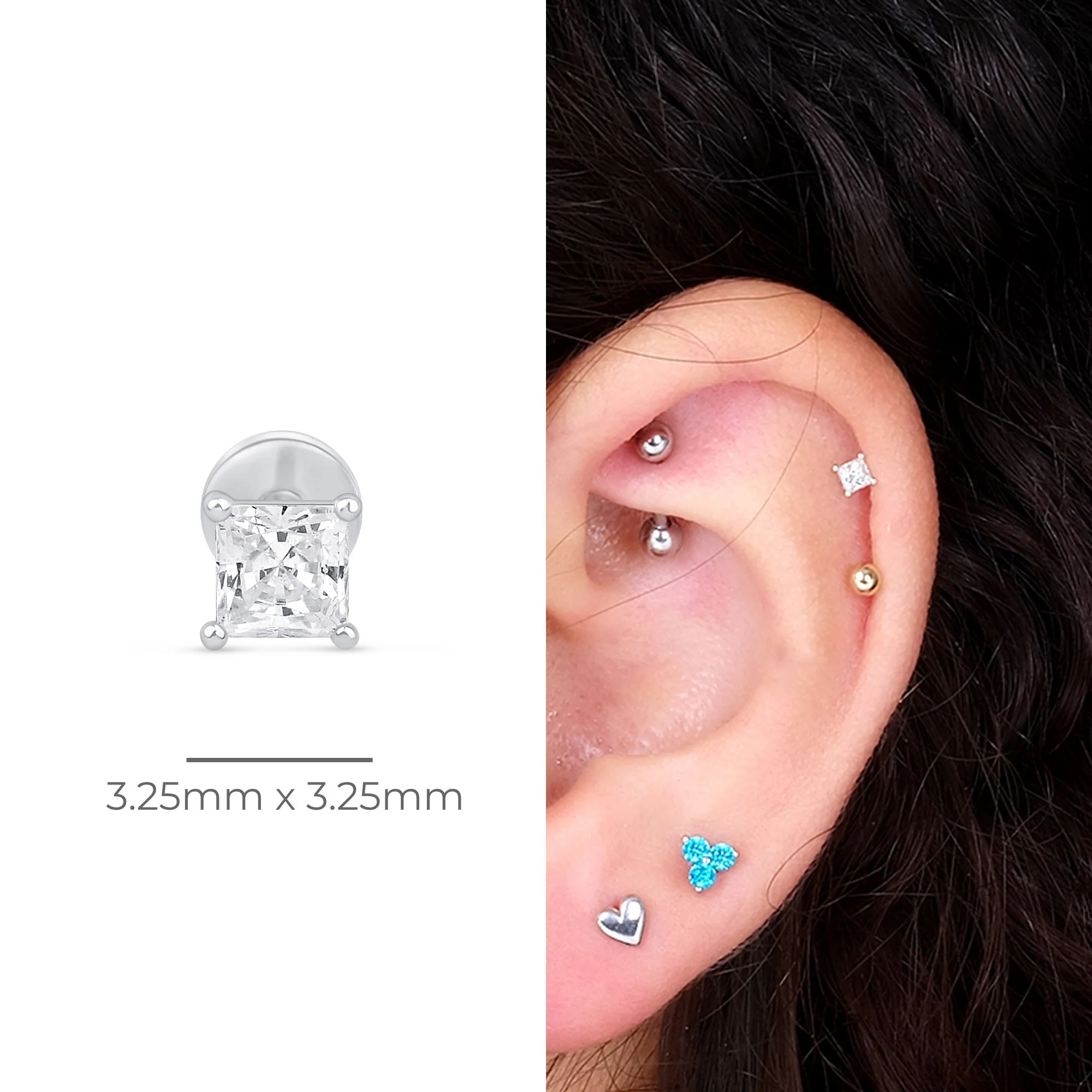 White Gold Princess Cut Diamond Flat Back Earring - Image 7
