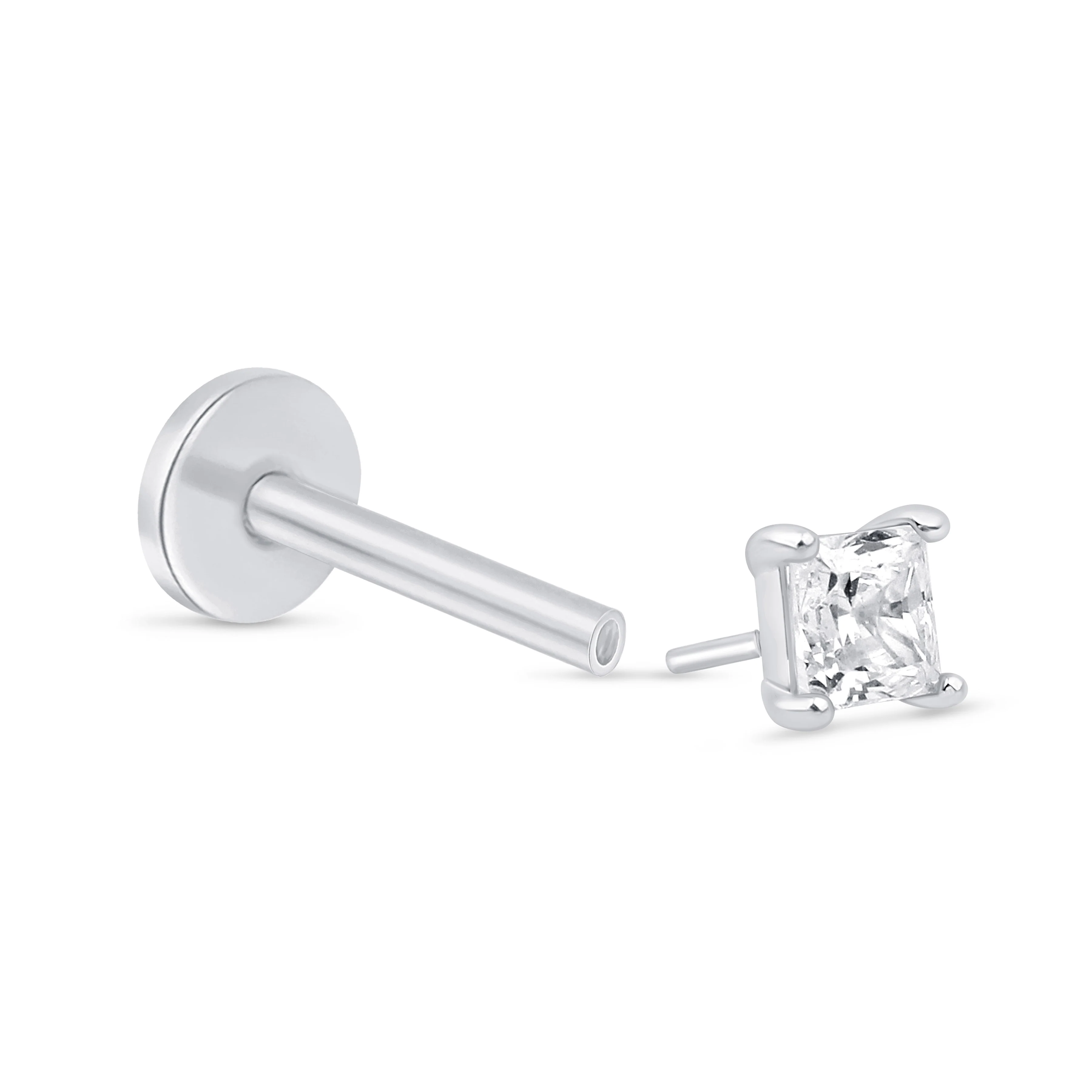 White Gold Princess Cut Diamond Flat Back Earring - Image 8