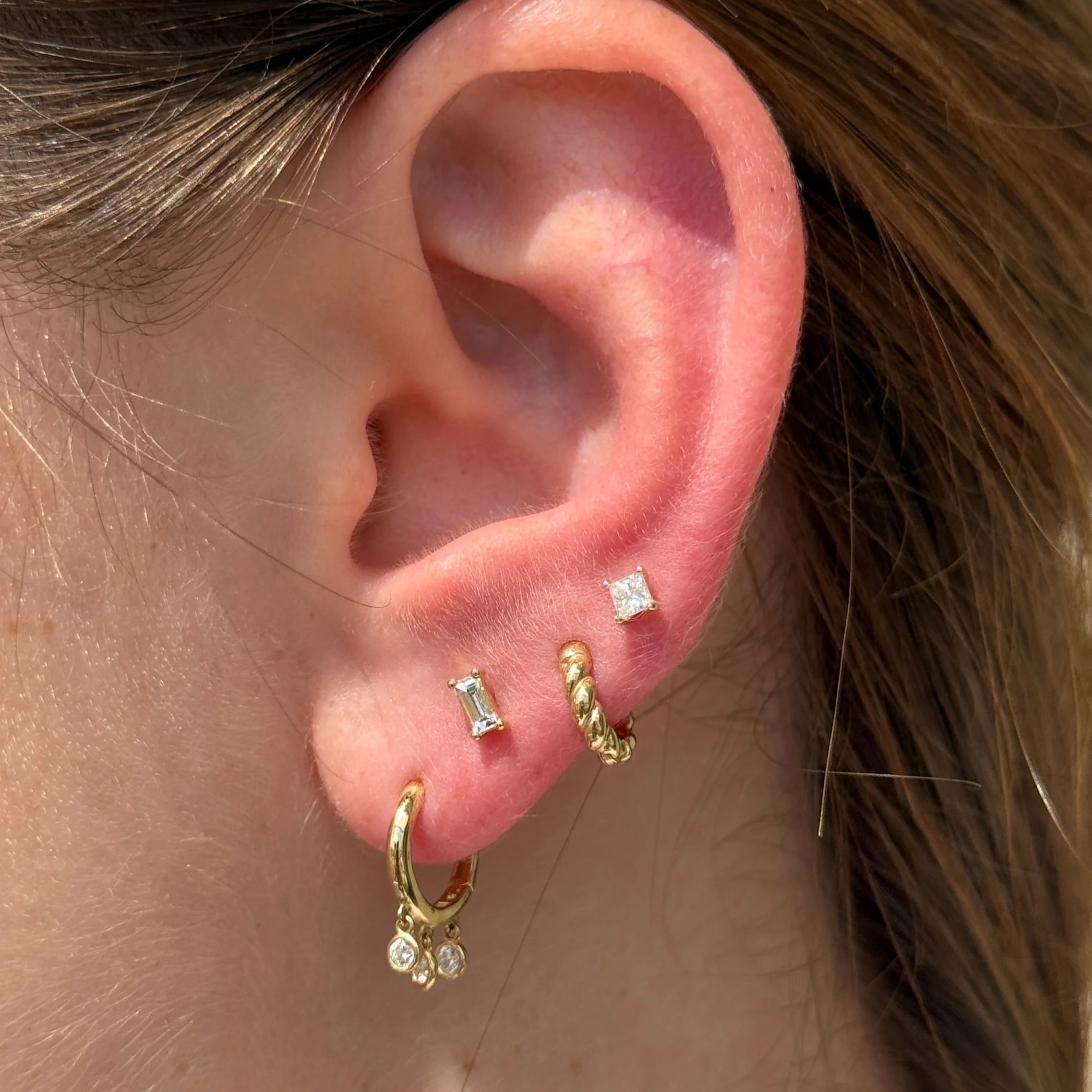 White Gold Princess Cut Diamond Flat Back Earring - Image 3