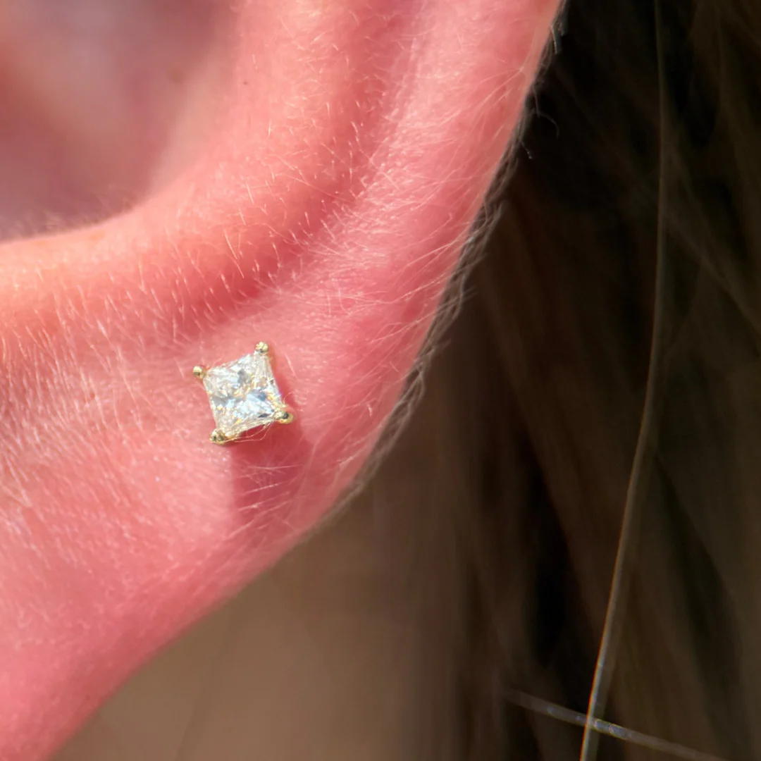 Yellow Gold Princess Cut Diamond Flat Back Earring - Image 4