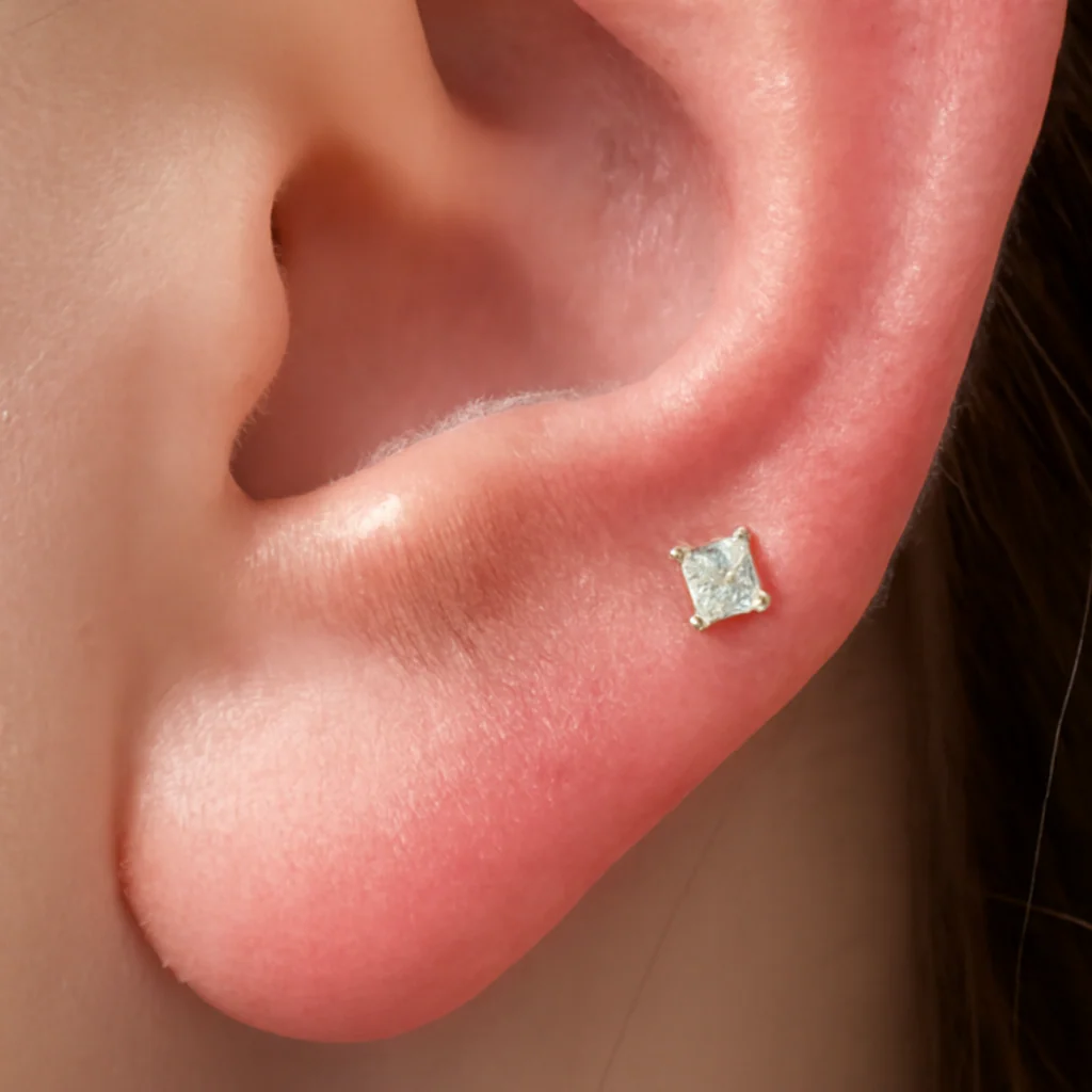 Yellow Gold Princess Cut Diamond Flat Back Earring - Image 5