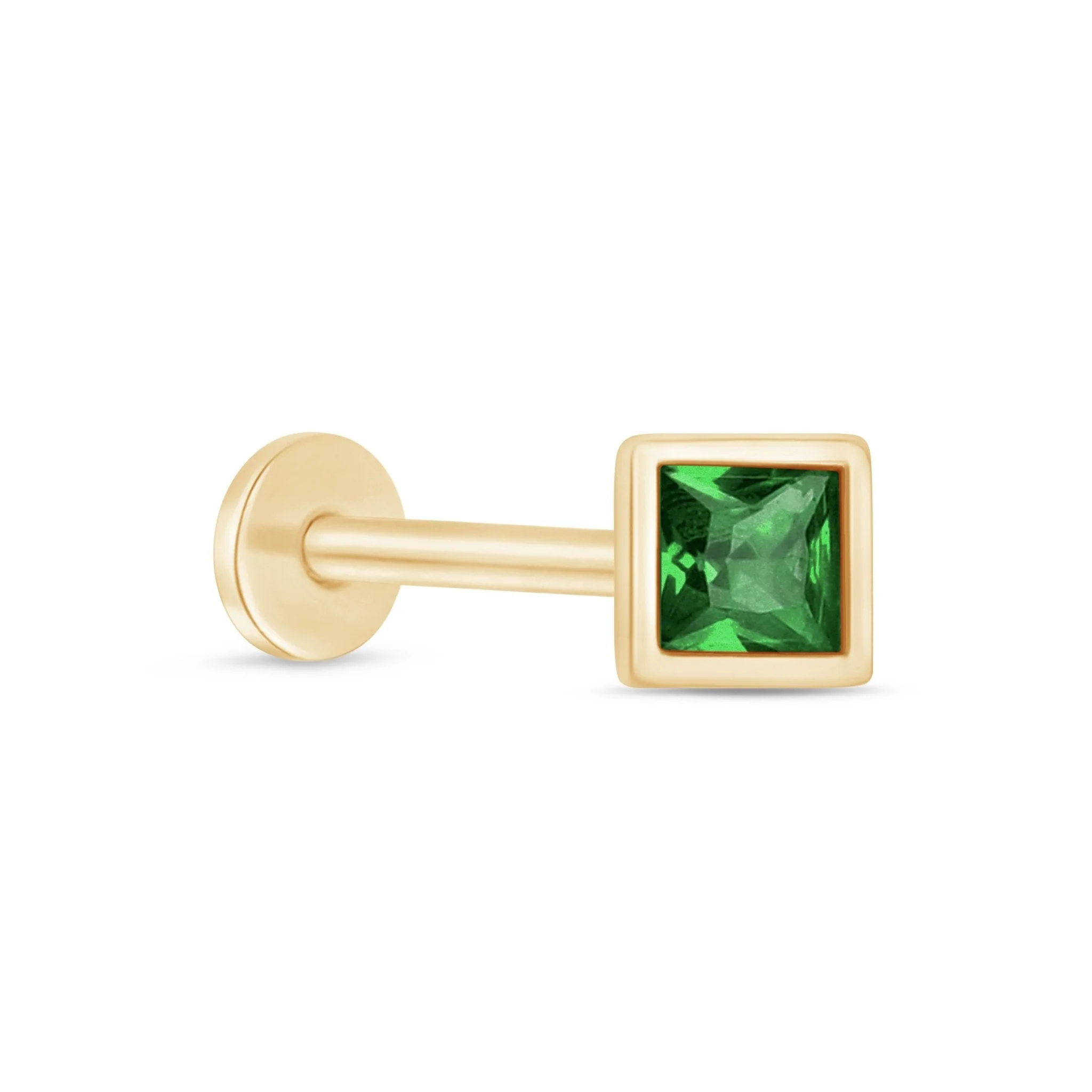 Yellow Gold Princess Cut Emerald Bezel Set Flatback Stud