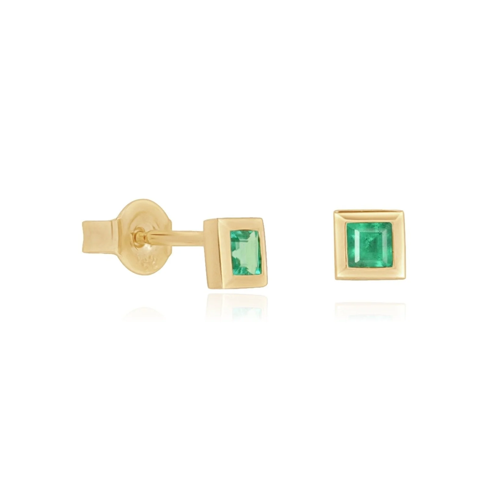 Yellow Gold Princess Emerald Stud