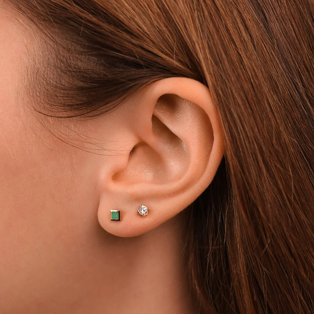 Yellow Gold Princess Emerald Stud - Image 2