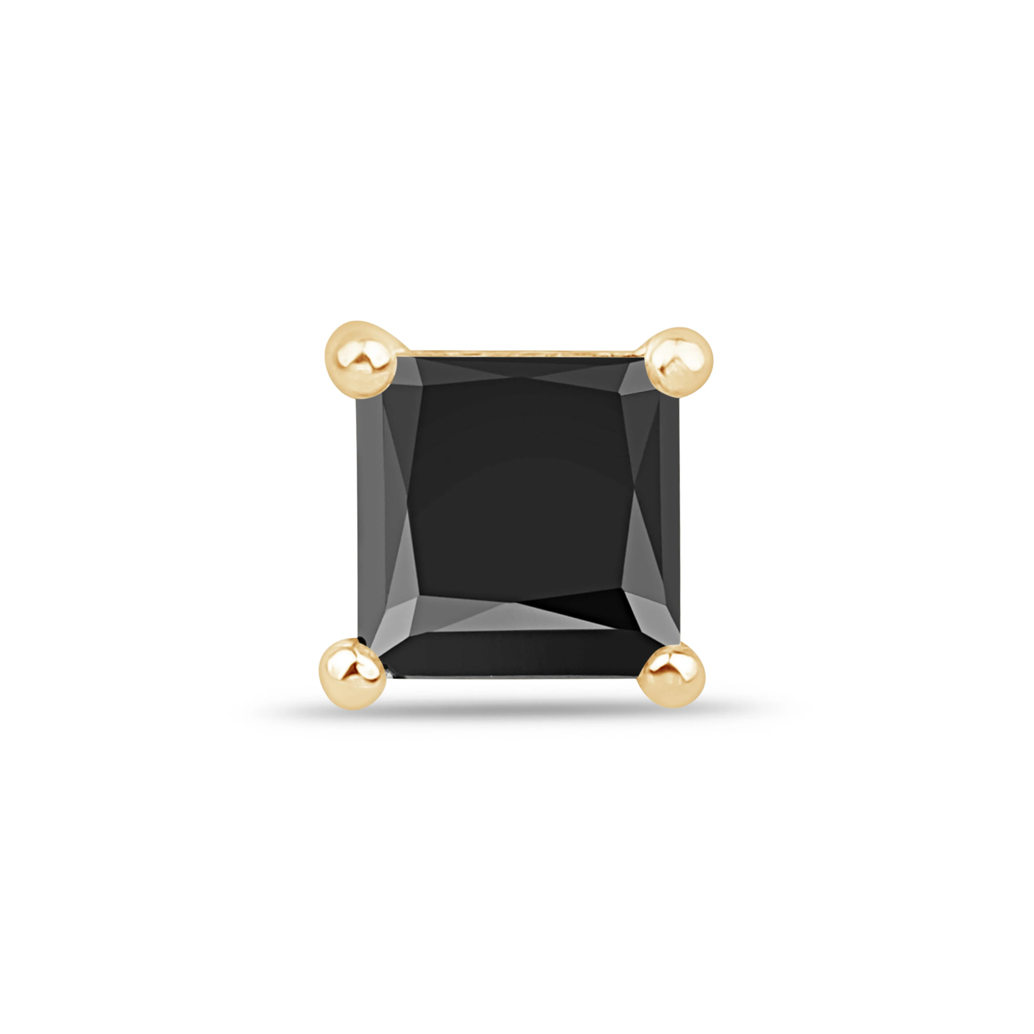 Yellow Gold Onyx Princess Cut Flat Back Earring