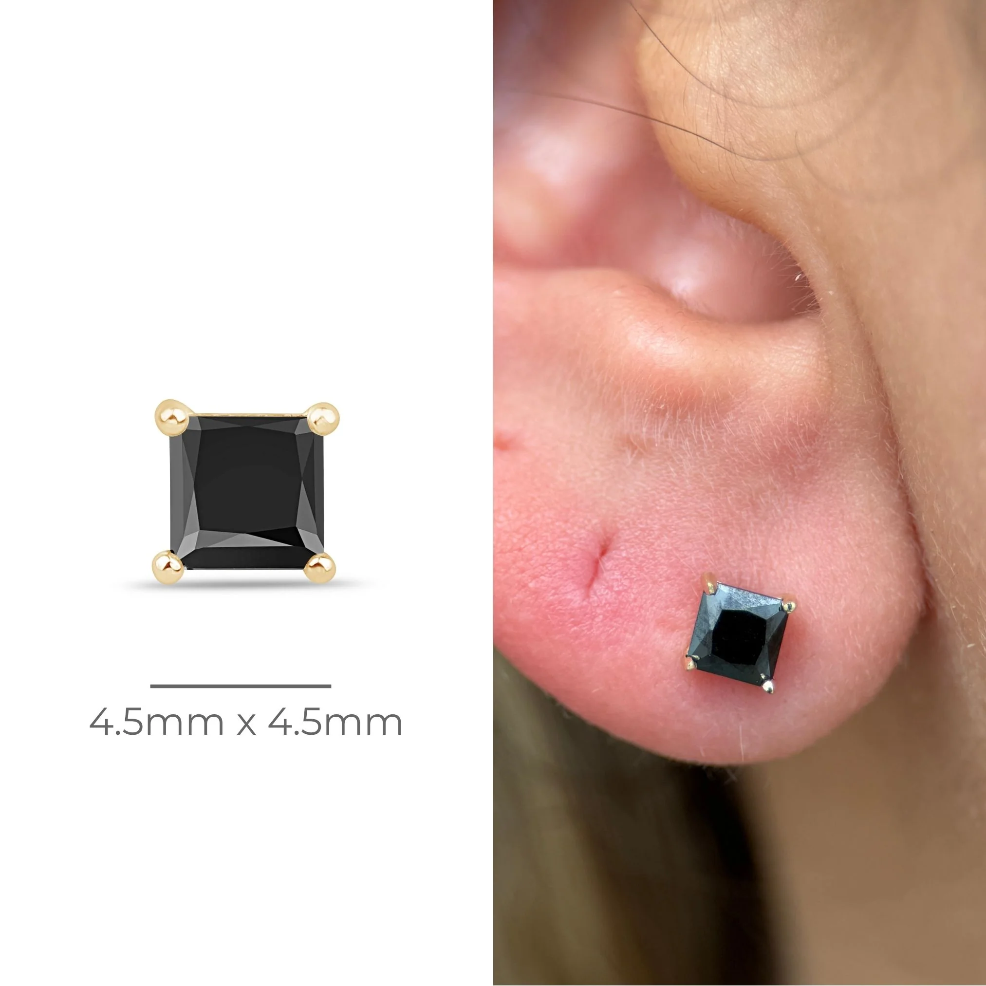 Yellow Gold Onyx Princess Cut Flat Back Earring - Image 6