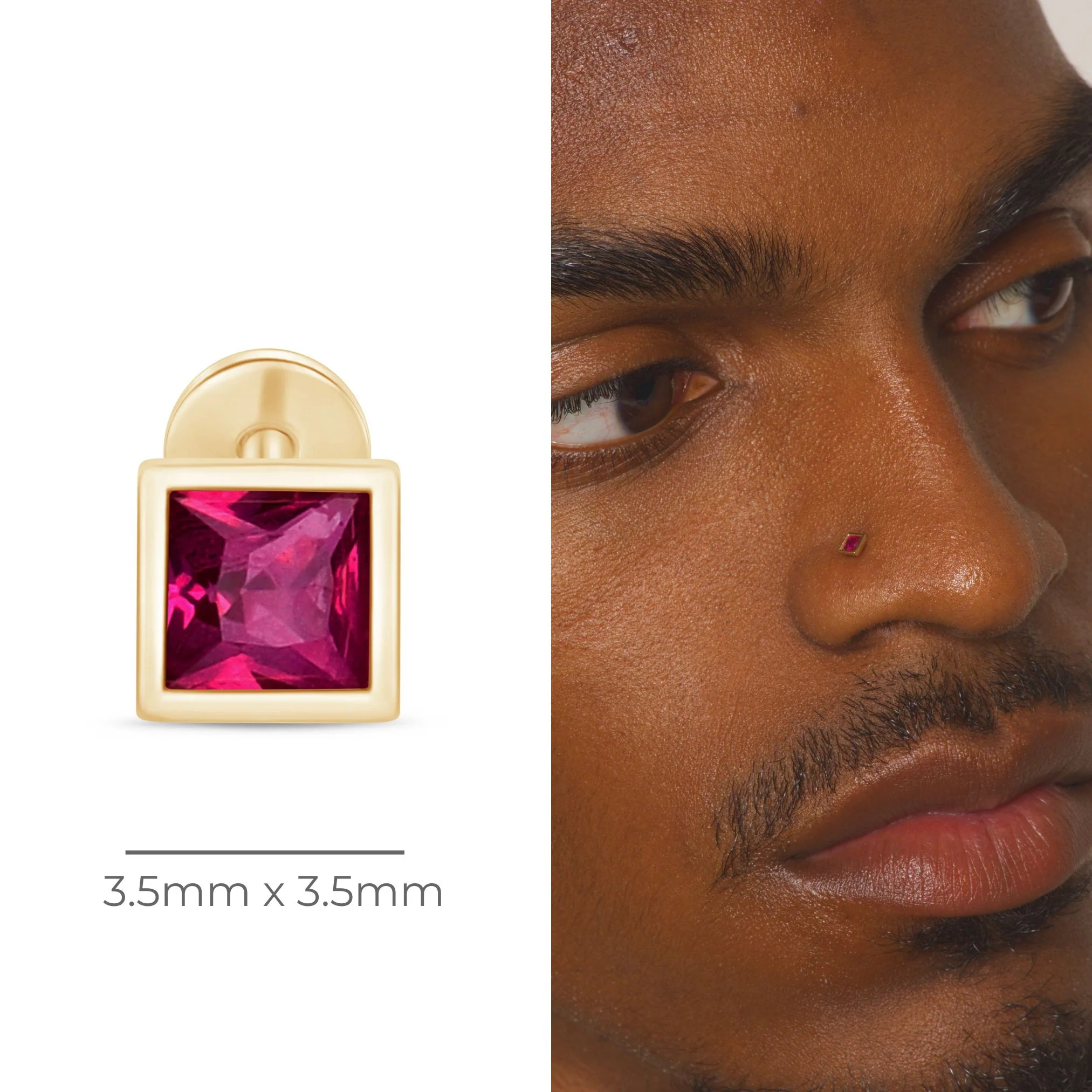 Yellow Gold Princess Cut Ruby Bezel Flat Back Earring - Image 6