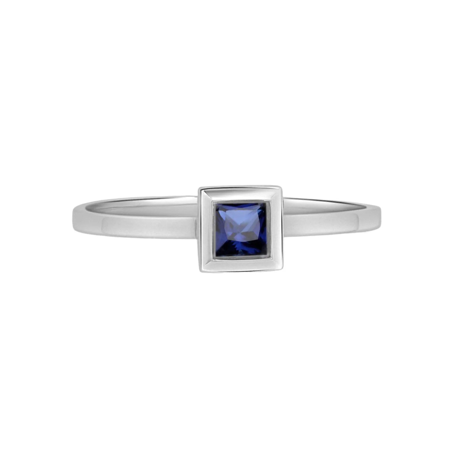 Princess Cut Blue Sapphire Cocktail Ring in Solid 14k White Gold