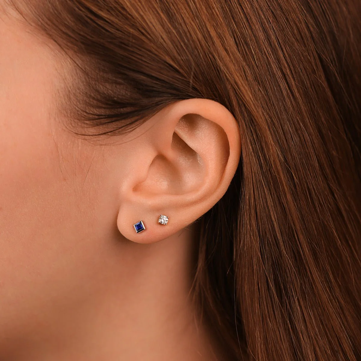 White Gold Princess Blue Sapphire Stud - Image 2