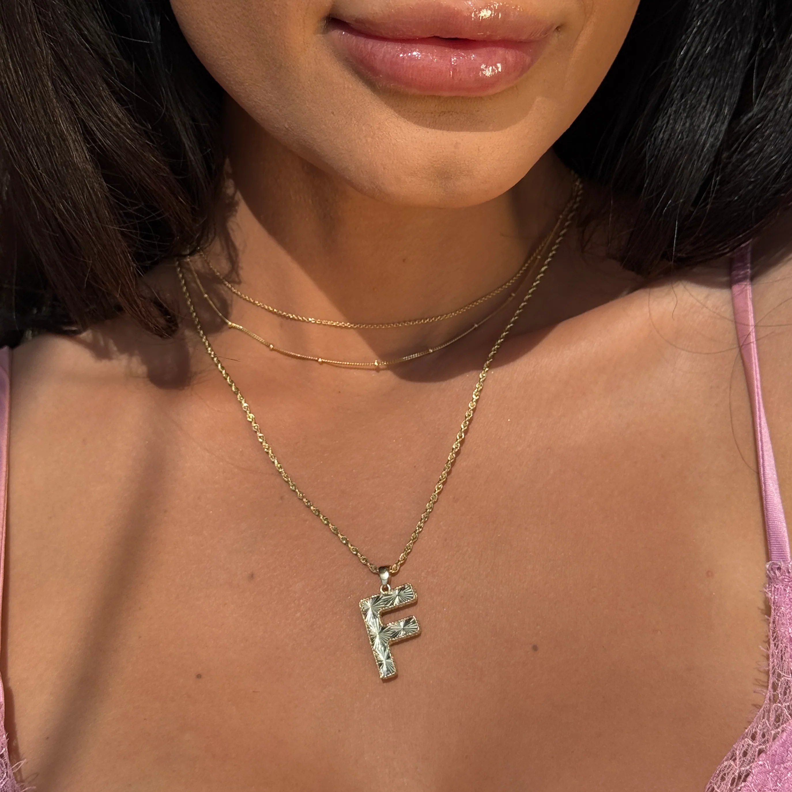 Yellow Gold Radiant-Cut Initial Pendant - F - Image 8